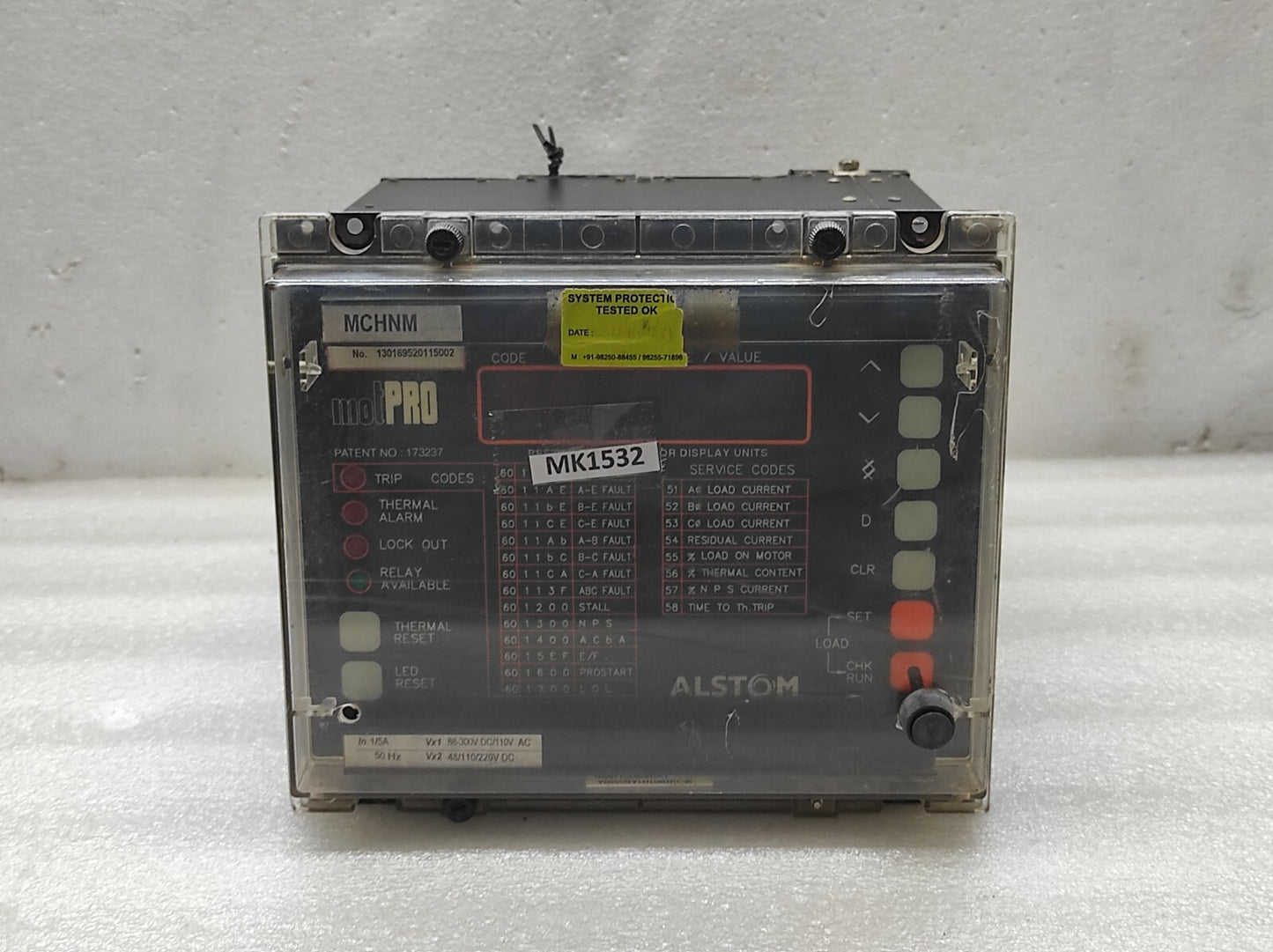 ALSTOM MOTPRO MCHNM PROTECTION RELAY MCHNM01H1AB0500A 130169520115002