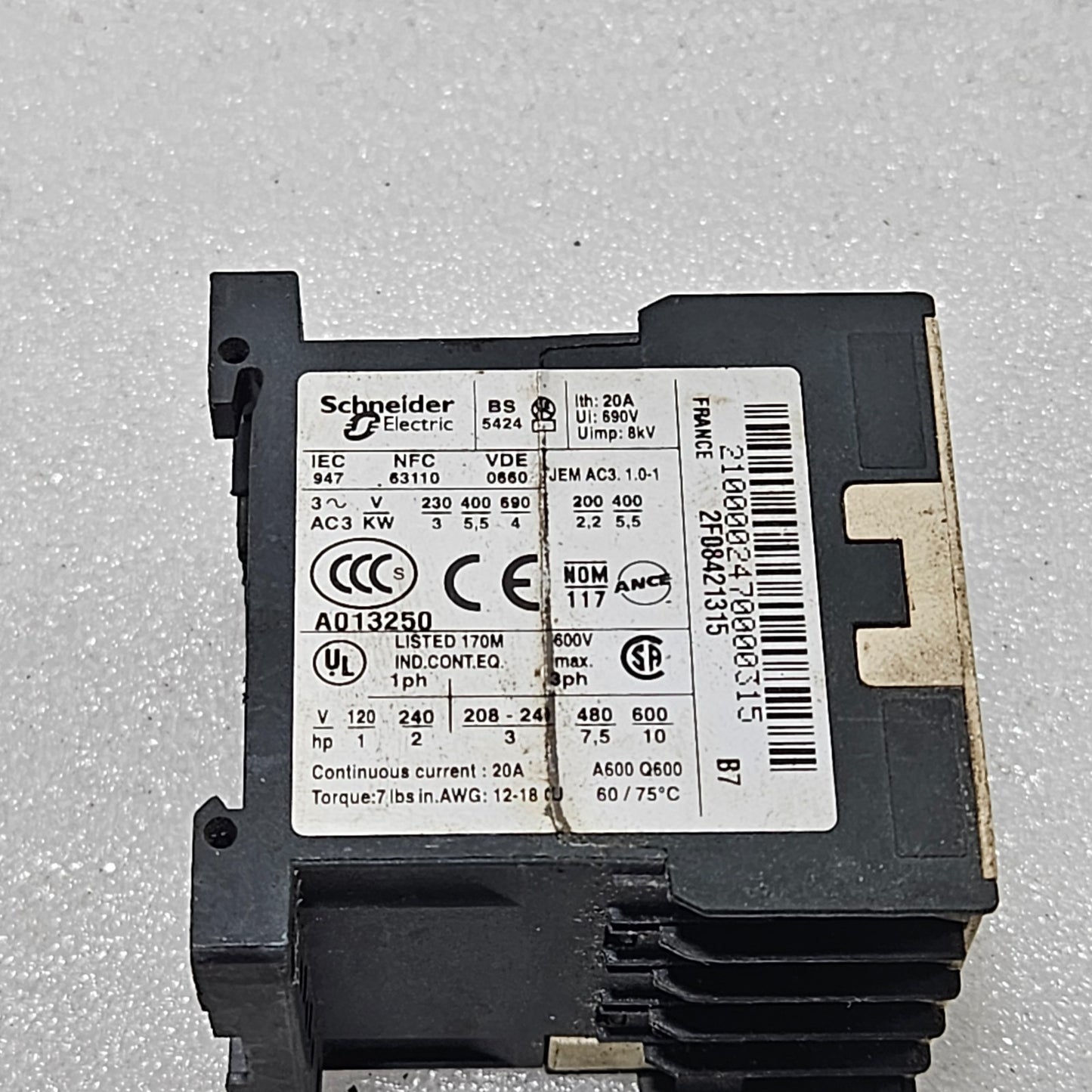 TELEMECANIQUE LC1K12 CONTACTOR 24V AC COIL 12A