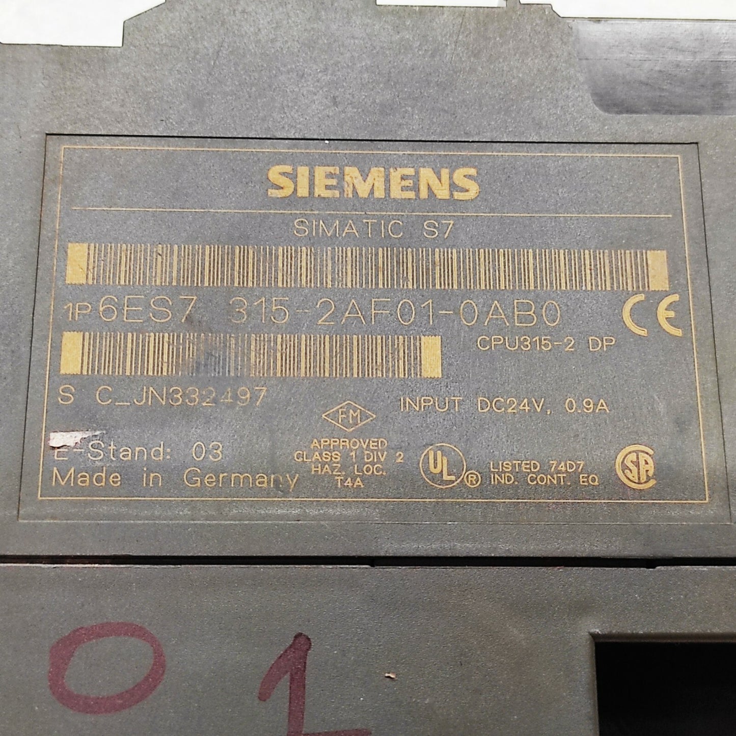 SIEMENS 6ES7 315-2AF01-0AB0 CPU 315-2 DP DAMAGED - BROKEN