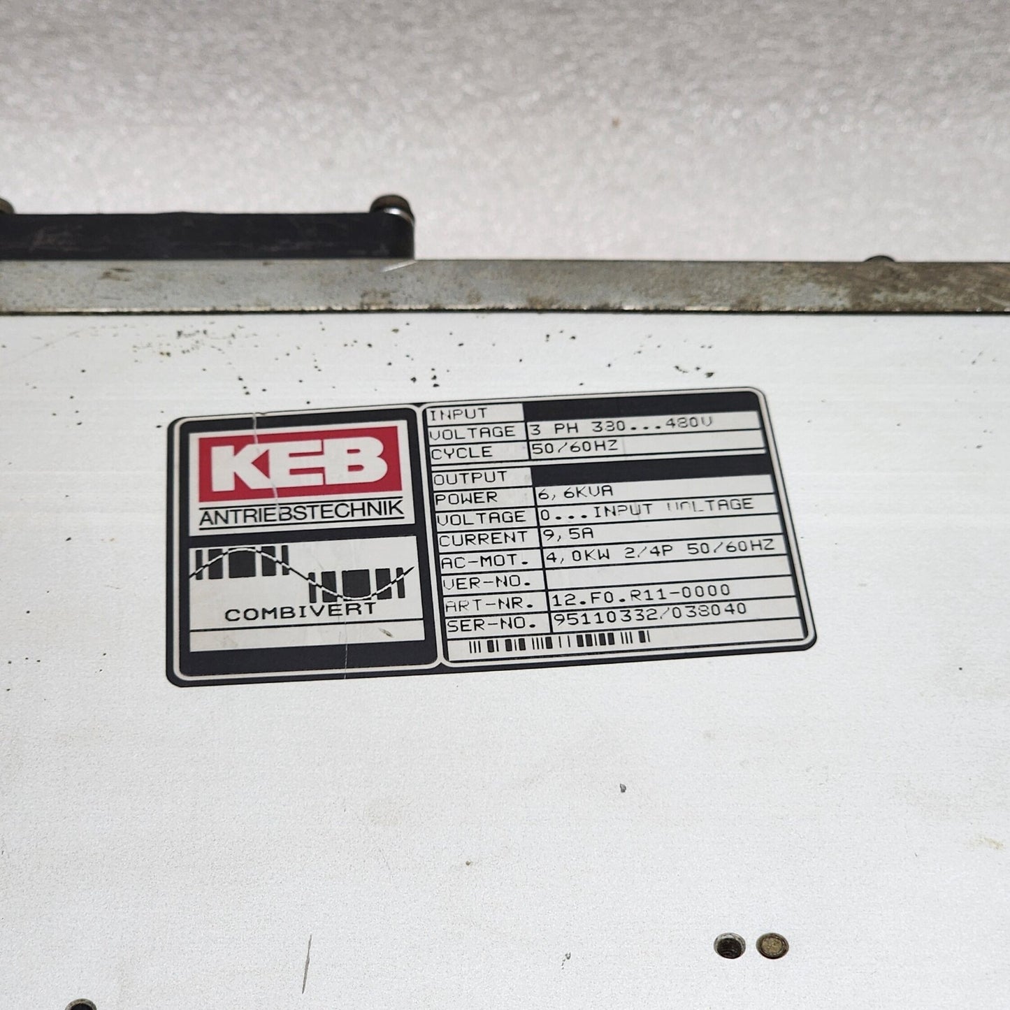 KEB 12.F0.R11-0000  FREQUENCY DRIVE 4.0 KW 6.6KVA  KARL E BRINKMANN