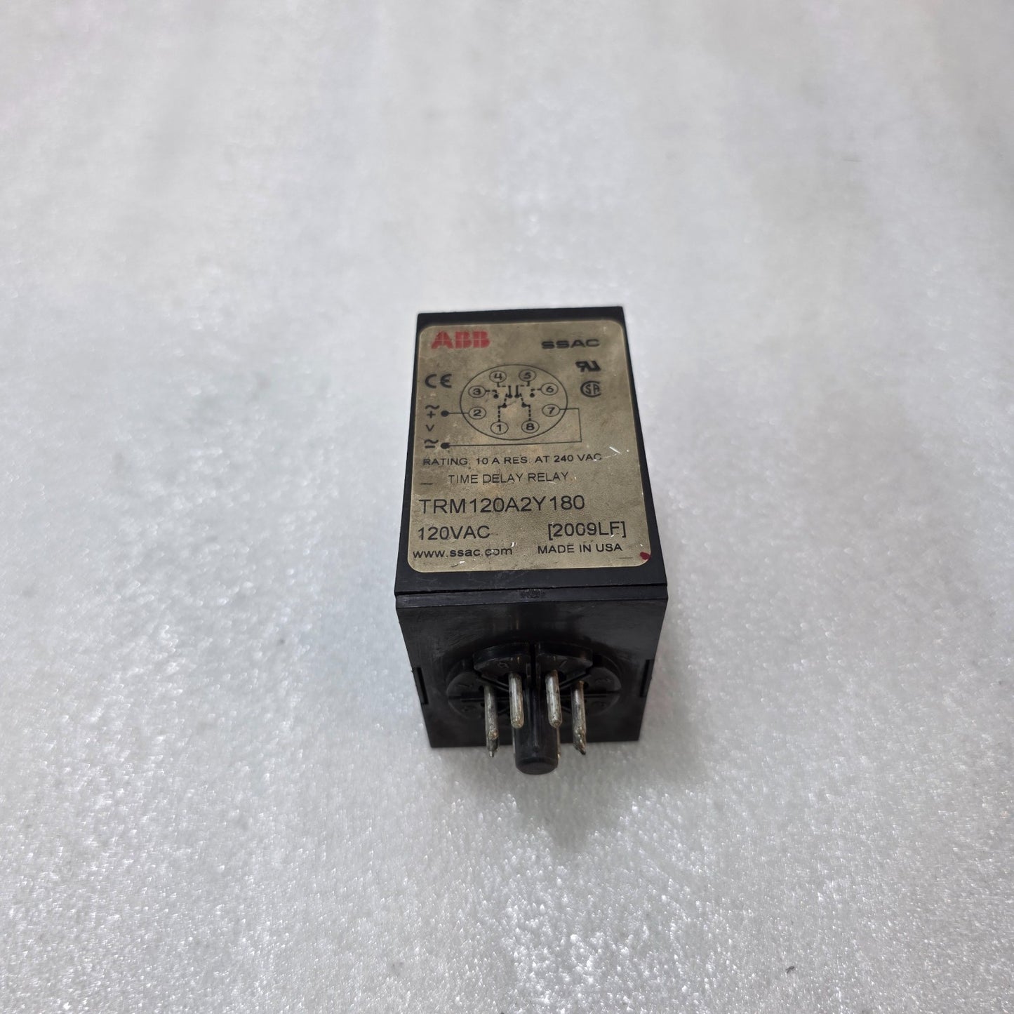 ABB SSAC TRM120A2Y180 TIME DELAY RELAY, 120VAC, ADJUSTABLE 2–180 SECONDS TIMER R