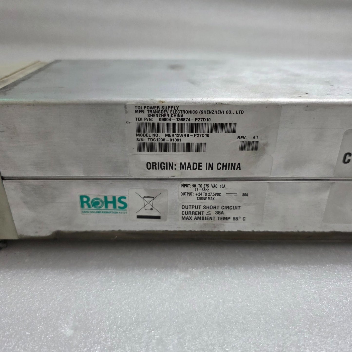 TDI POWER SUPPLY 09004-136874-P27D10 POWER SUPPLY MER12WRB-P27D10