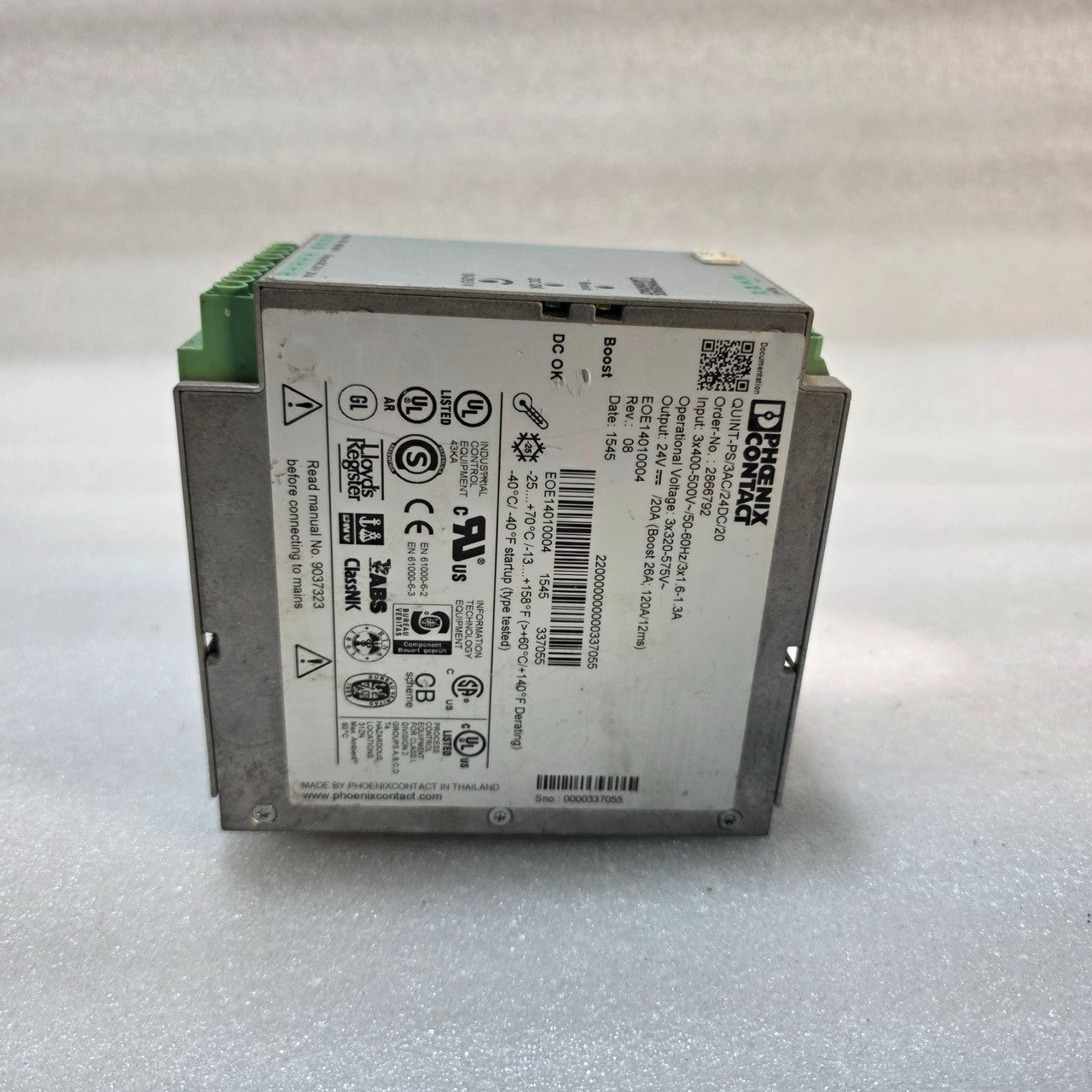 PHOENIX CONTACT QUINT-PS/3AC/24DC/20 POWER SUPPLY UNIT 2866792