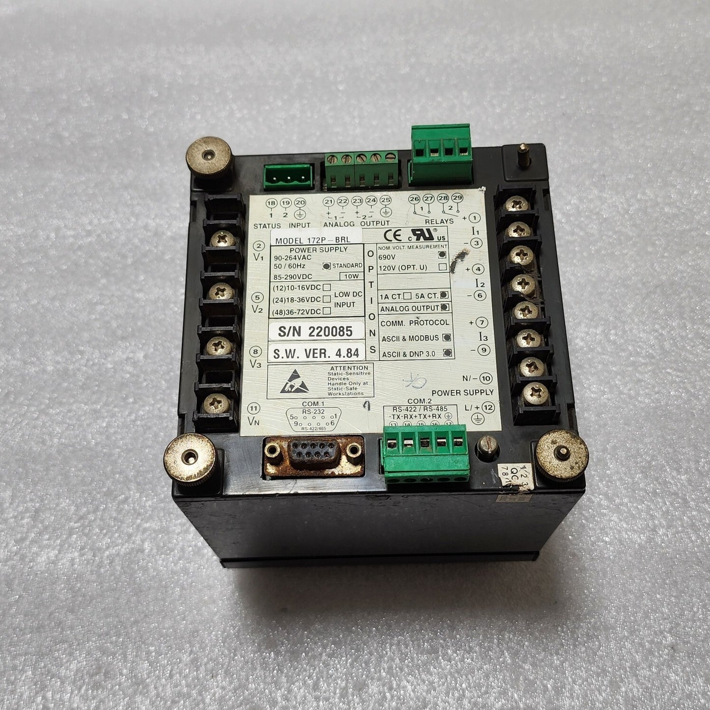 SATEC PM172P POWER & REVENUE METER 172P-BRL 90-264VAC/85-290VDC