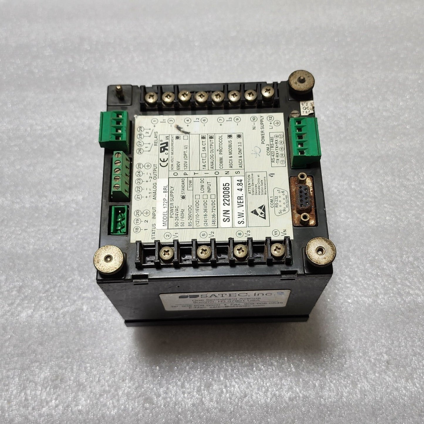 SATEC PM172P POWER & REVENUE METER 172P-BRL 90-264VAC/85-290VDC