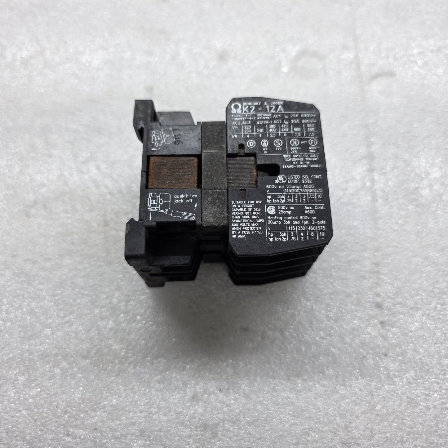 BENEDIKT & JAGER K2-12A01 MAGNETIC CONTACTOR 30A