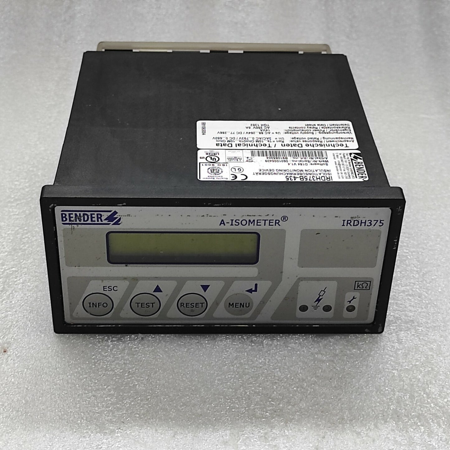 BENDER IRDH375 A-ISOMETER IRDH375B-435 INSULATION MONITORING DEVICE B91065004 88