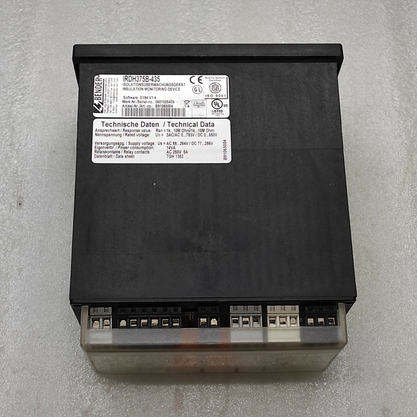 BENDER IRDH375 A-ISOMETER IRDH375B-435 INSULATION MONITORING DEVICE B91065004 88