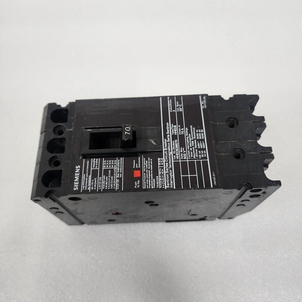 SIEMENS HHED63M070 3-POLE CIRCUIT BREAKER 70A