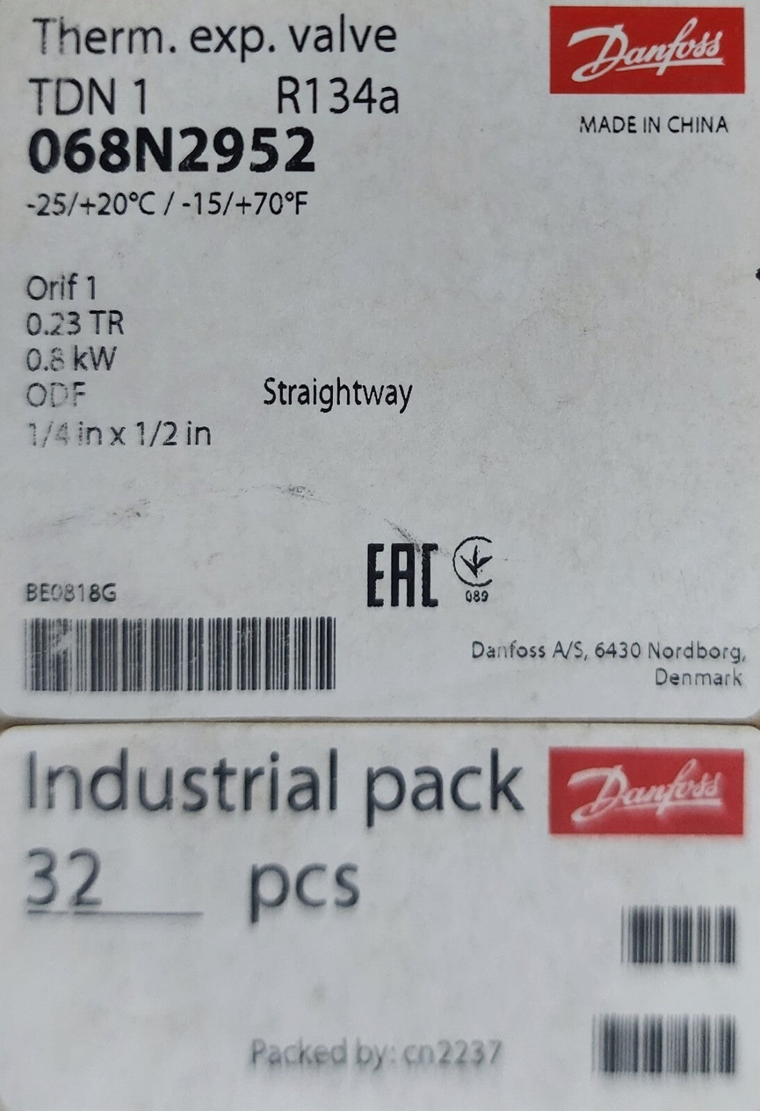 DANFOSS TDN 1 THERMOSTATIC EXPANSION VALVE 068N2952 LOT OF 30 UNITS