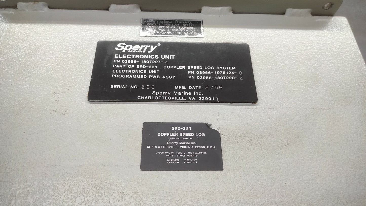 SPERRY MARINE 0395618072274 DOPPLLER SPEED LOG SYSTEM SRD-331