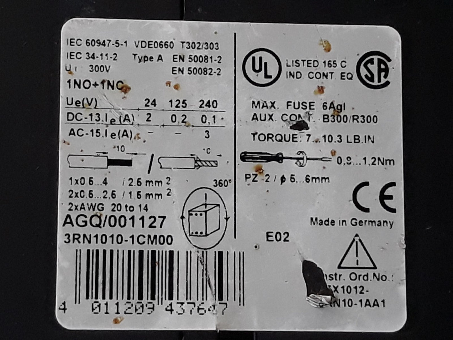 SIEMENS SIRIUS 3R THERMISTOR MOTOR PROTECTION RELAY 3RN1010-1CM00
