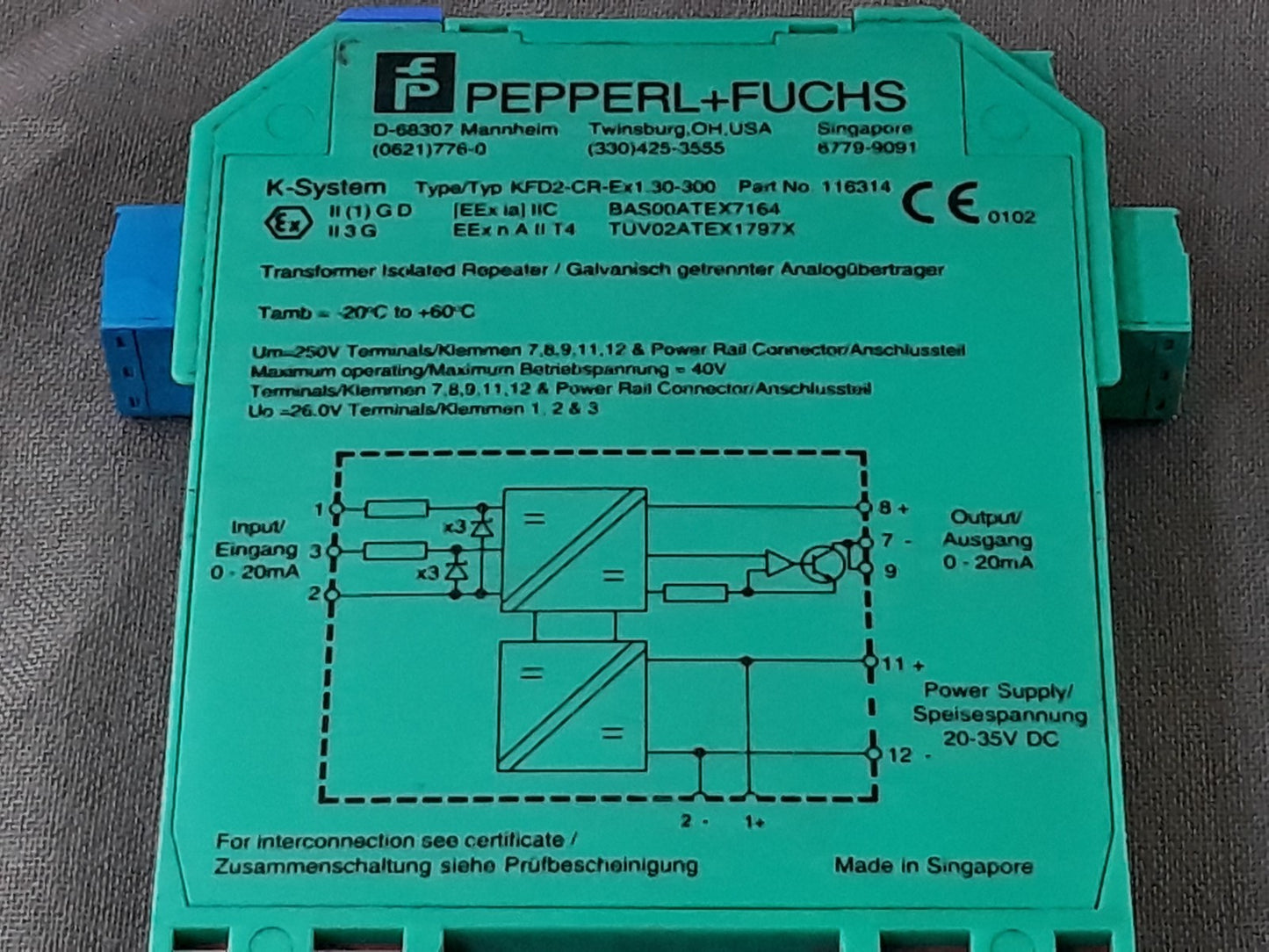PEPPERL + FUCHS KFD2-CR-EX1.30-300 TRANSFORMER ISOLATED REPEATER 116314