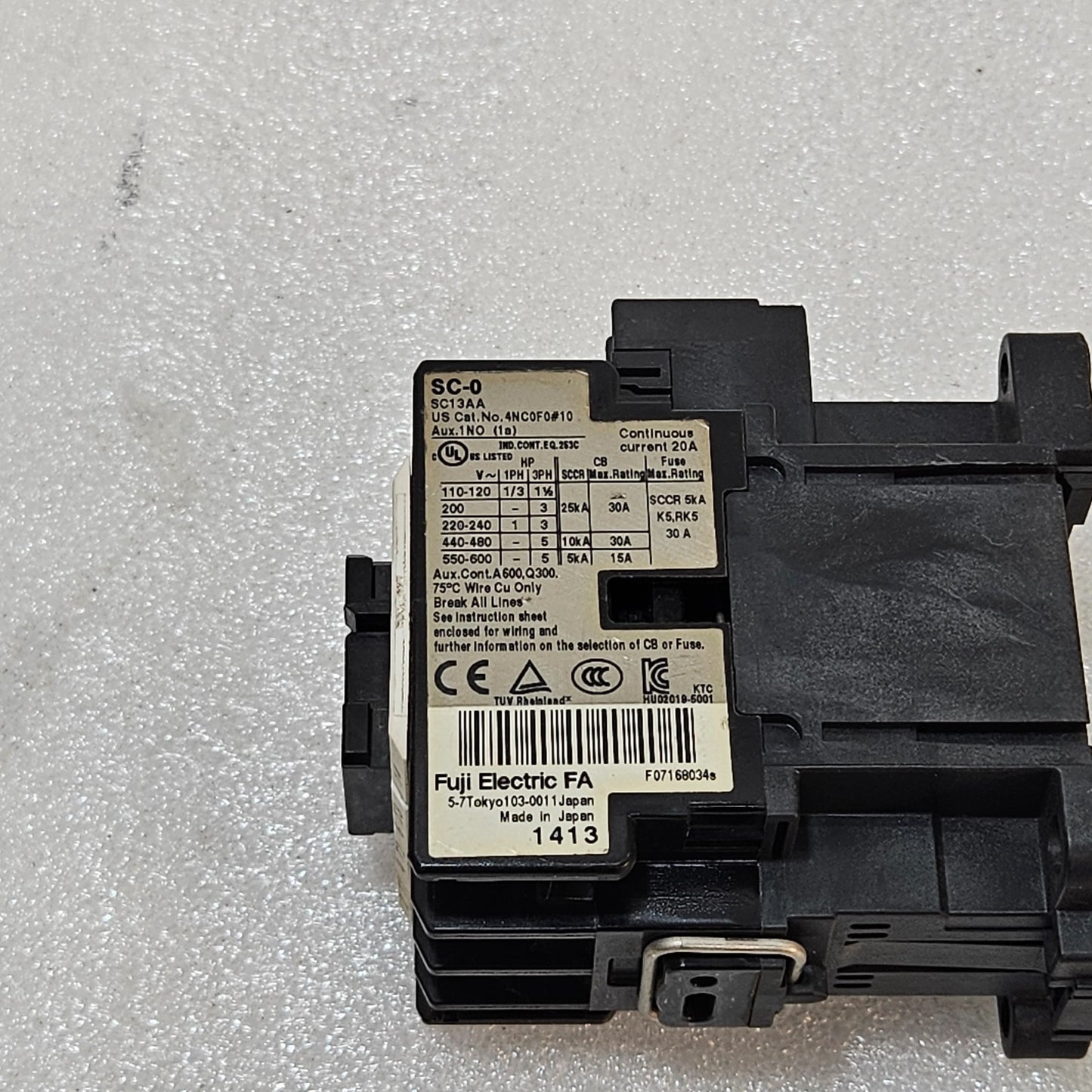 FUJI ELECTRIC SC-0 MAGNETIC CONTACTOR 3-POLE 20A MOTOR CONTACTOR, COIL 100-110V