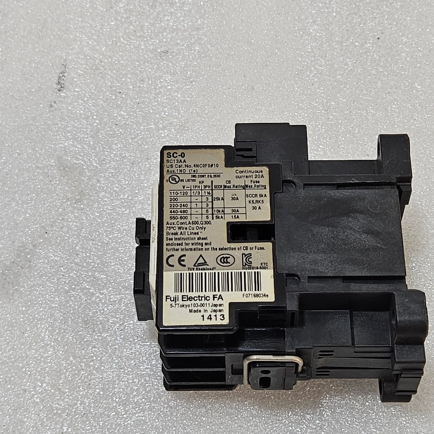 FUJI ELECTRIC SC-0 MAGNETIC CONTACTOR 3-POLE 20A MOTOR CONTACTOR, COIL 100-110V