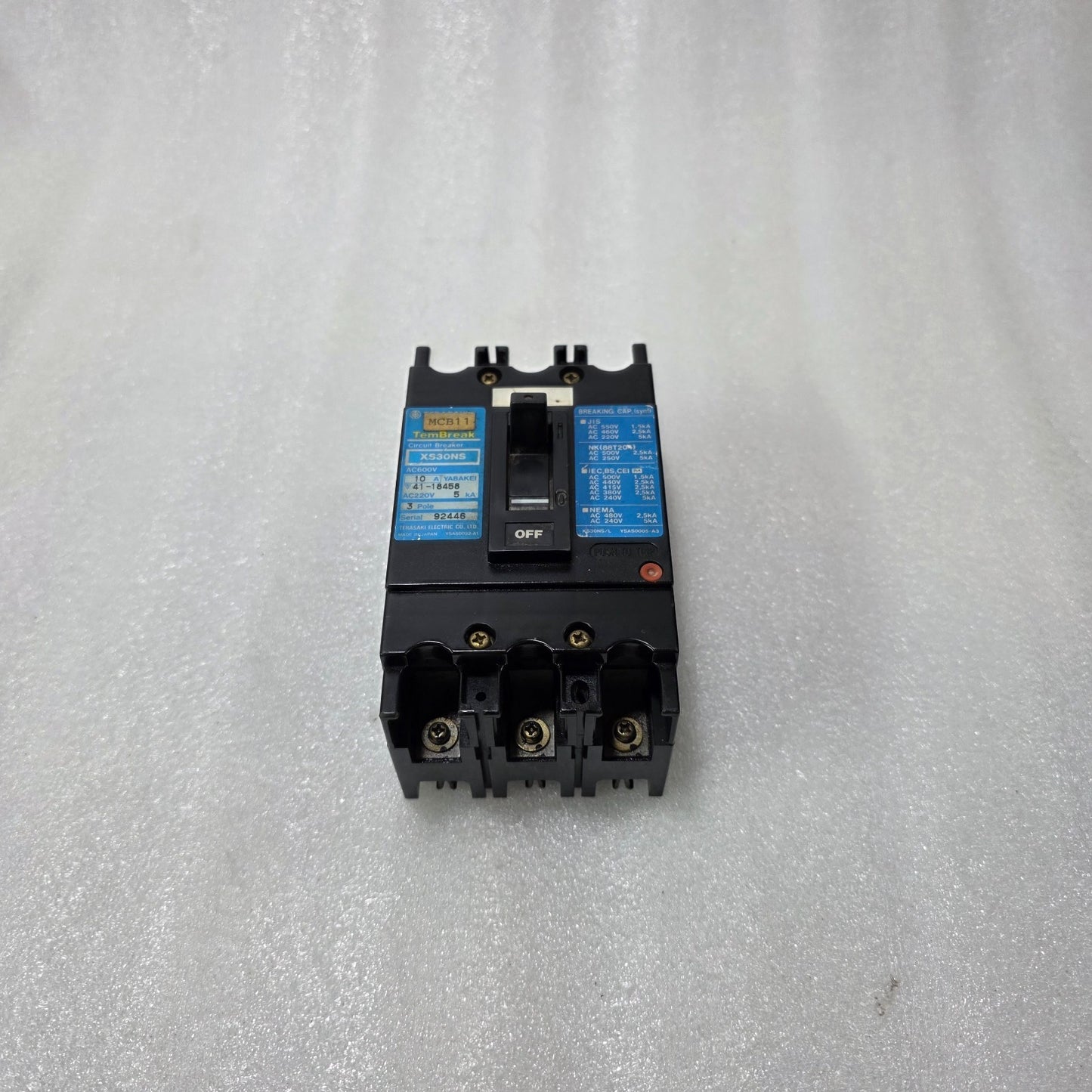 TERASAKI TEMBREAK XS30NS MCCB 10A 3 POLE | 5KA BREAKING CAPACITY | AC600V
