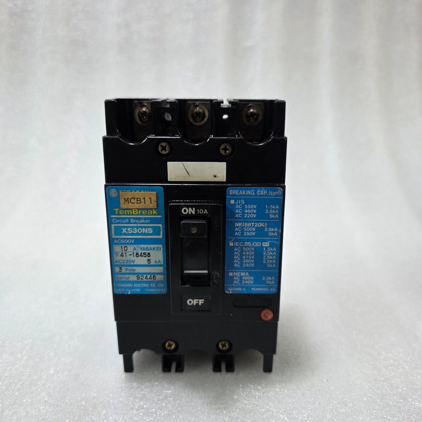 TERASAKI TEMBREAK XS30NS MCCB 10A 3 POLE | 5KA BREAKING CAPACITY | AC600V