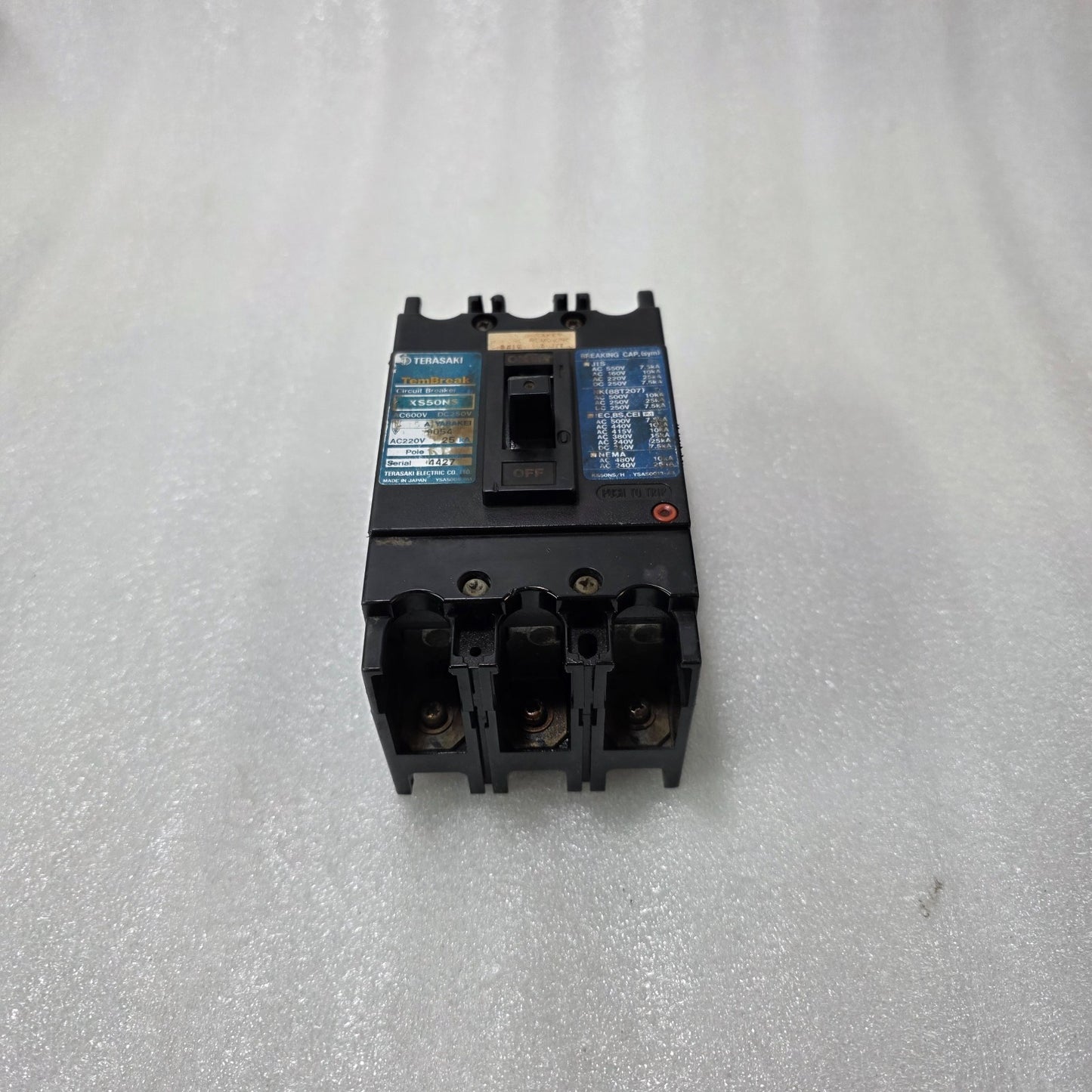 TERASAKI TEMBREAK XS50NS MCCB 15A 3 POLE | 25KA BREAKING CAPACITY | AC600V/DC250
