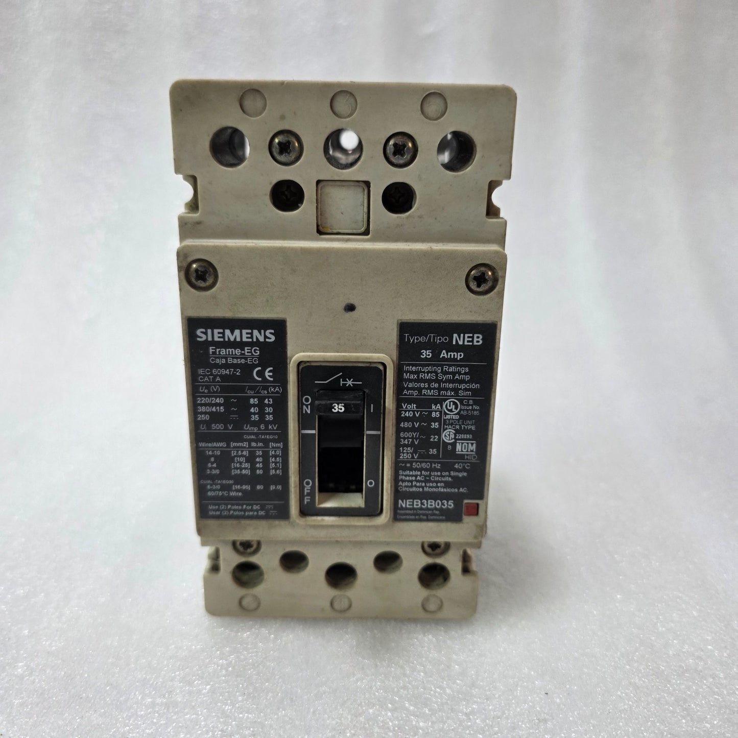 SIEMENS NEB3B035 MCCB 35A 3 POLE | 85KA BREAKING CAPACITY | 600V CIRCUIT BREAKER