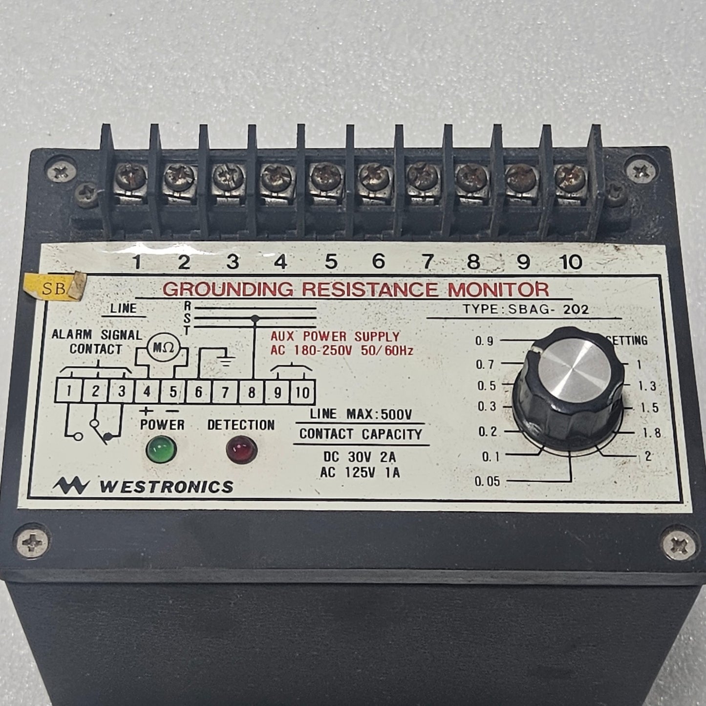 WESTRONICS SBAG-202 GROUNDING RESISTANCE MONITOR AC 180–250V 500V LINE