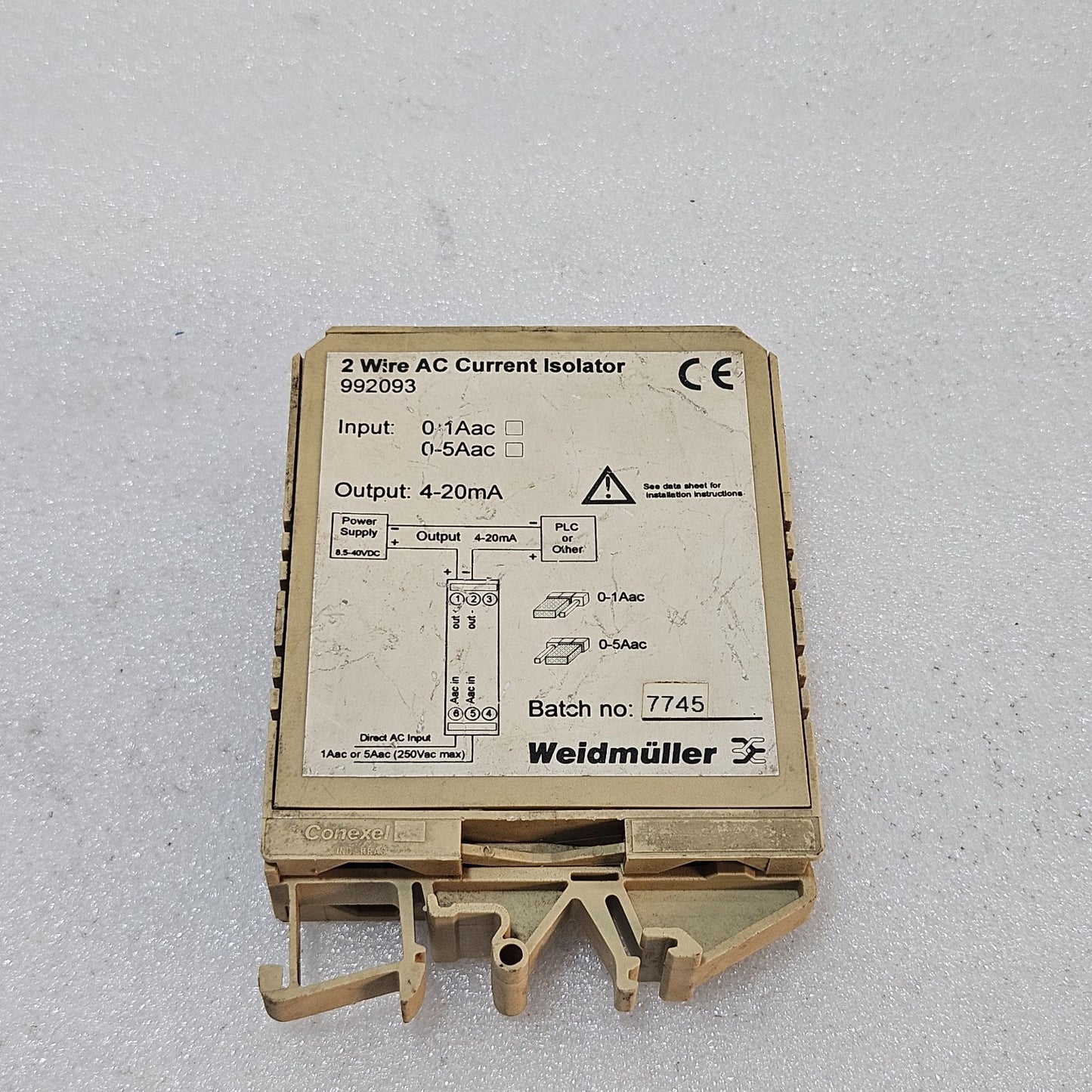 WEIDMÜLLER 992093 2-WIRE AC CURRENT ISOLATOR 0-1A/0-5A AC | COVER MISSING