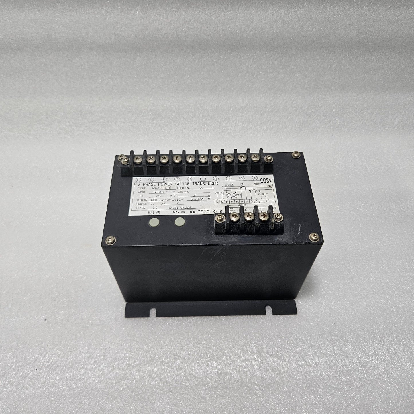 TOYO KEIKI NG-3T-SD 3-PHASE POWER FACTOR TRANSDUCER DC 4–12–20MA 60HZ