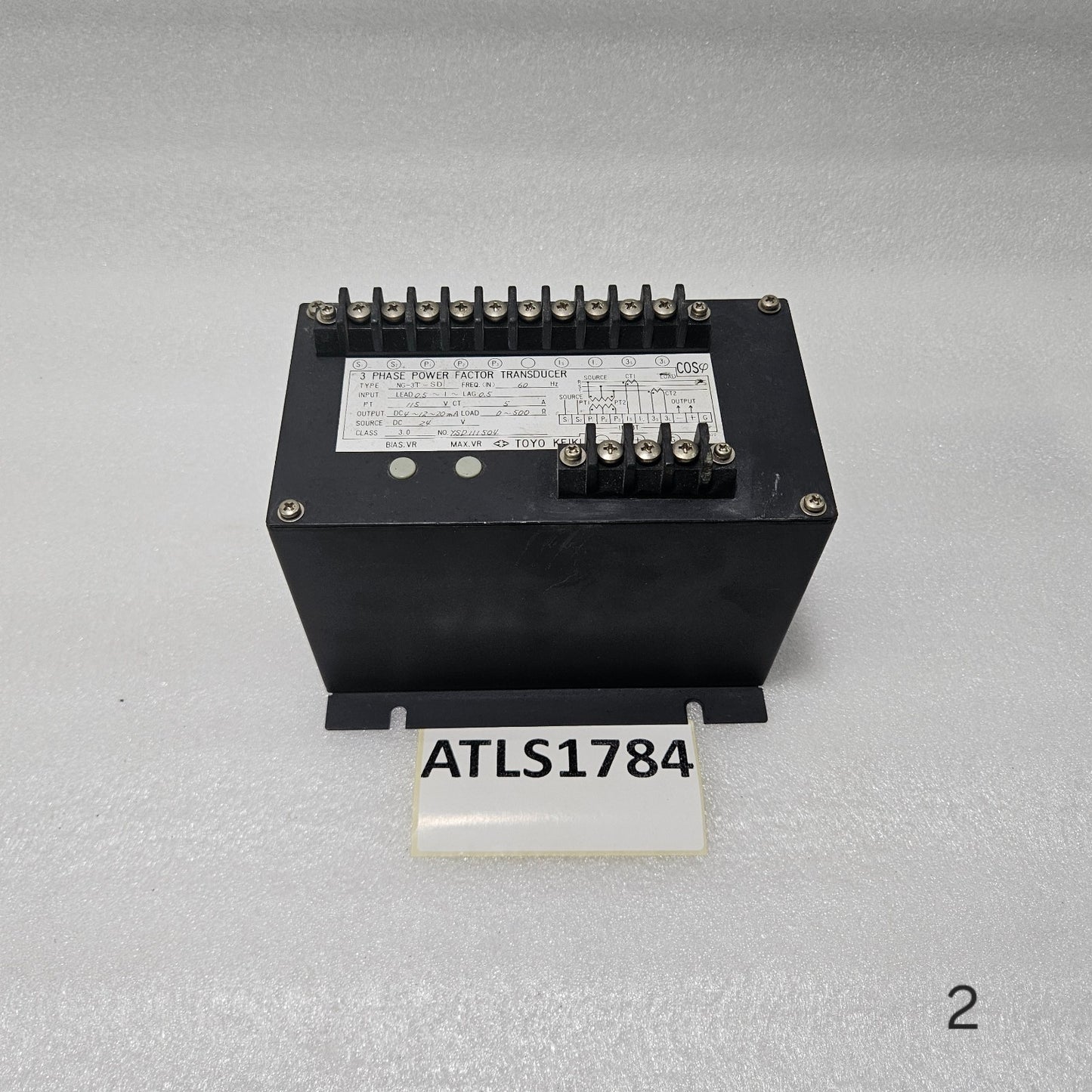 TOYO KEIKI NG-3T-SD 3-PHASE POWER FACTOR TRANSDUCER DC 4–12–20MA 60HZ