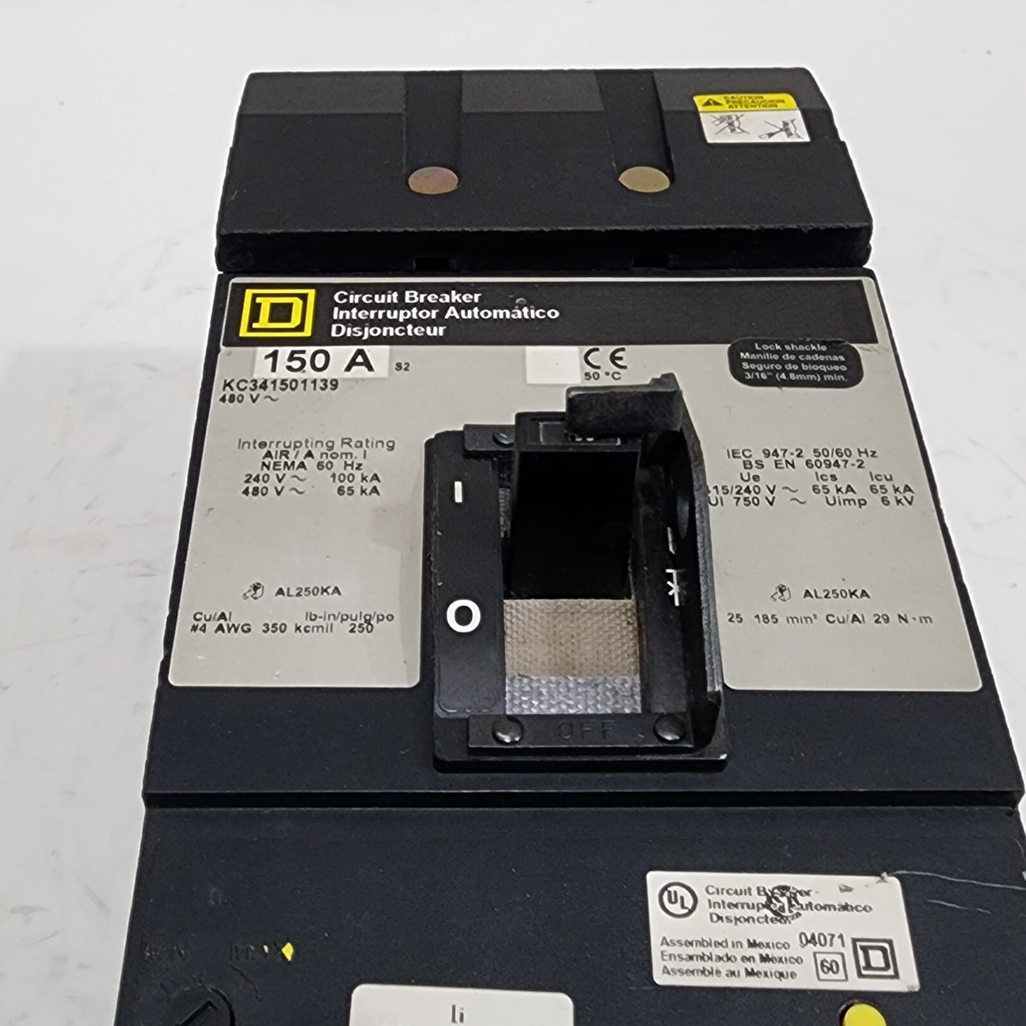 SQUARE D KC341501139 MOLDED CASE CIRCUIT BREAKER 150A 480V