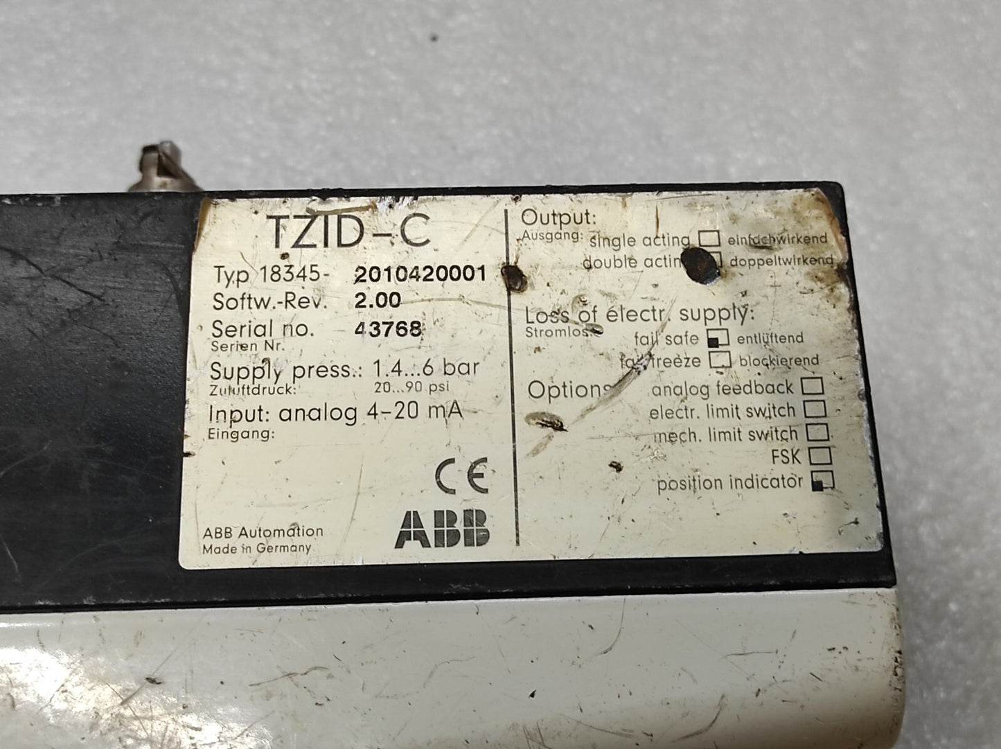 ABB TZID-C DIGITAL POSITIONER TYPE 18345-2010420001