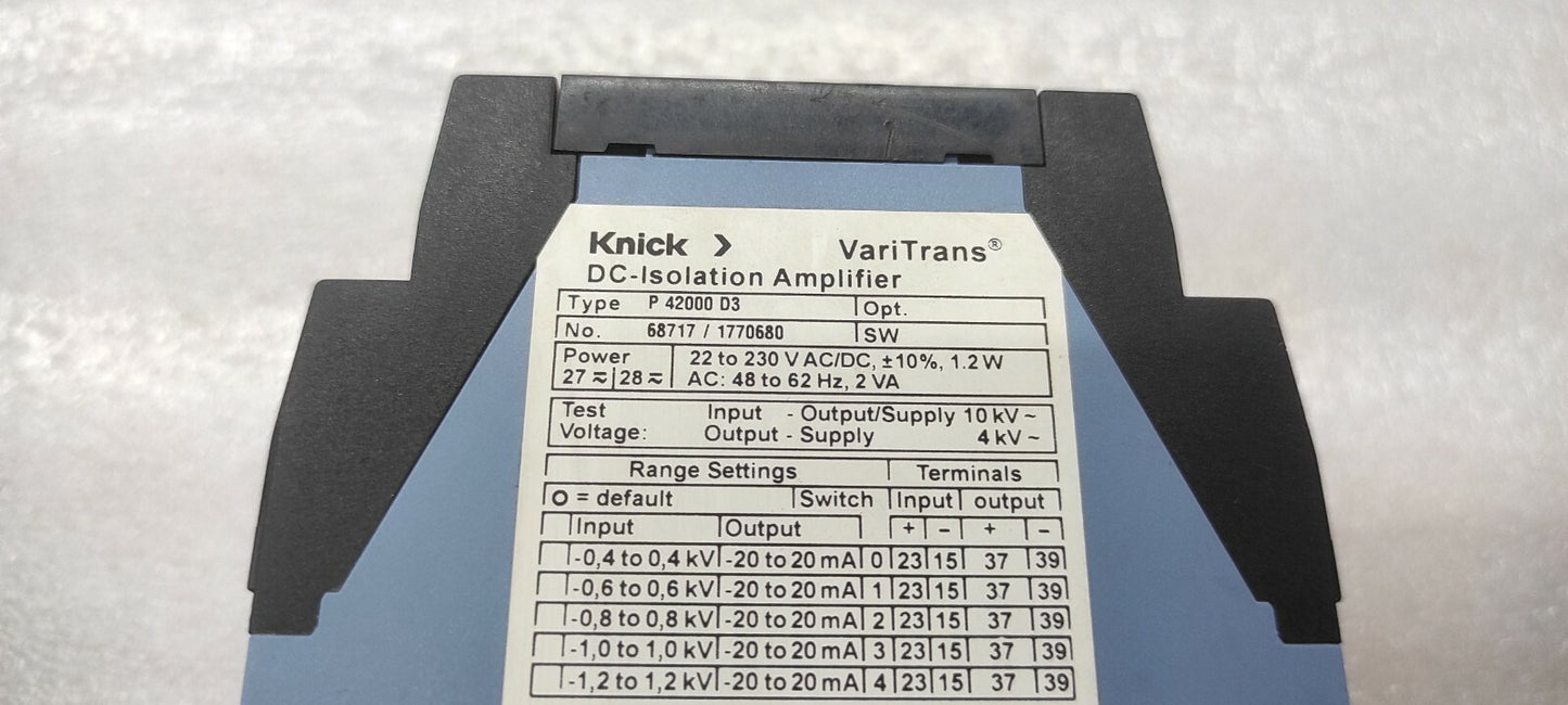 KNICK P42000D3 DC-ISOLATION AMPLIFIER 22-230VAC/DC 68717-1770680
