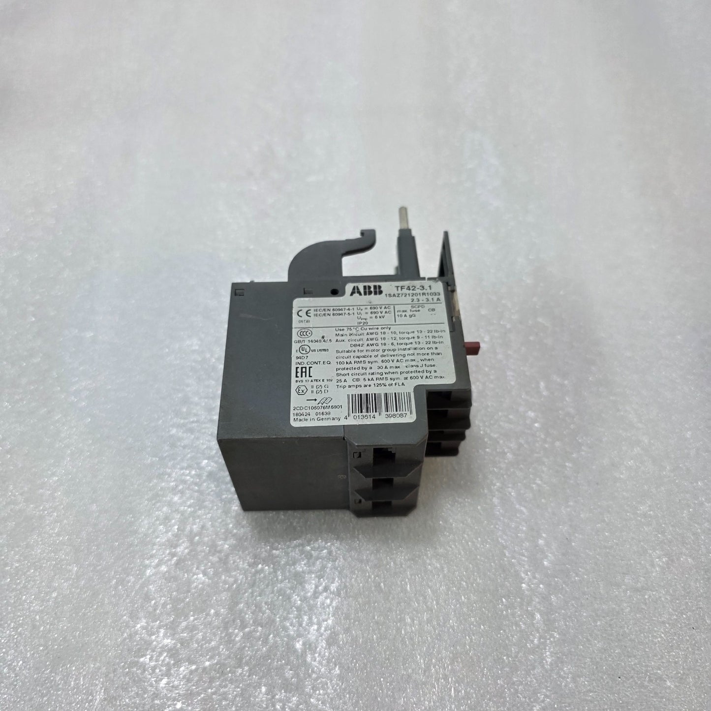 ABB TF42-3.1 THERMAL OVERLOAD RELAY 2.3–3.1A MOTOR PROTECTION IEC 60947 GERMANY