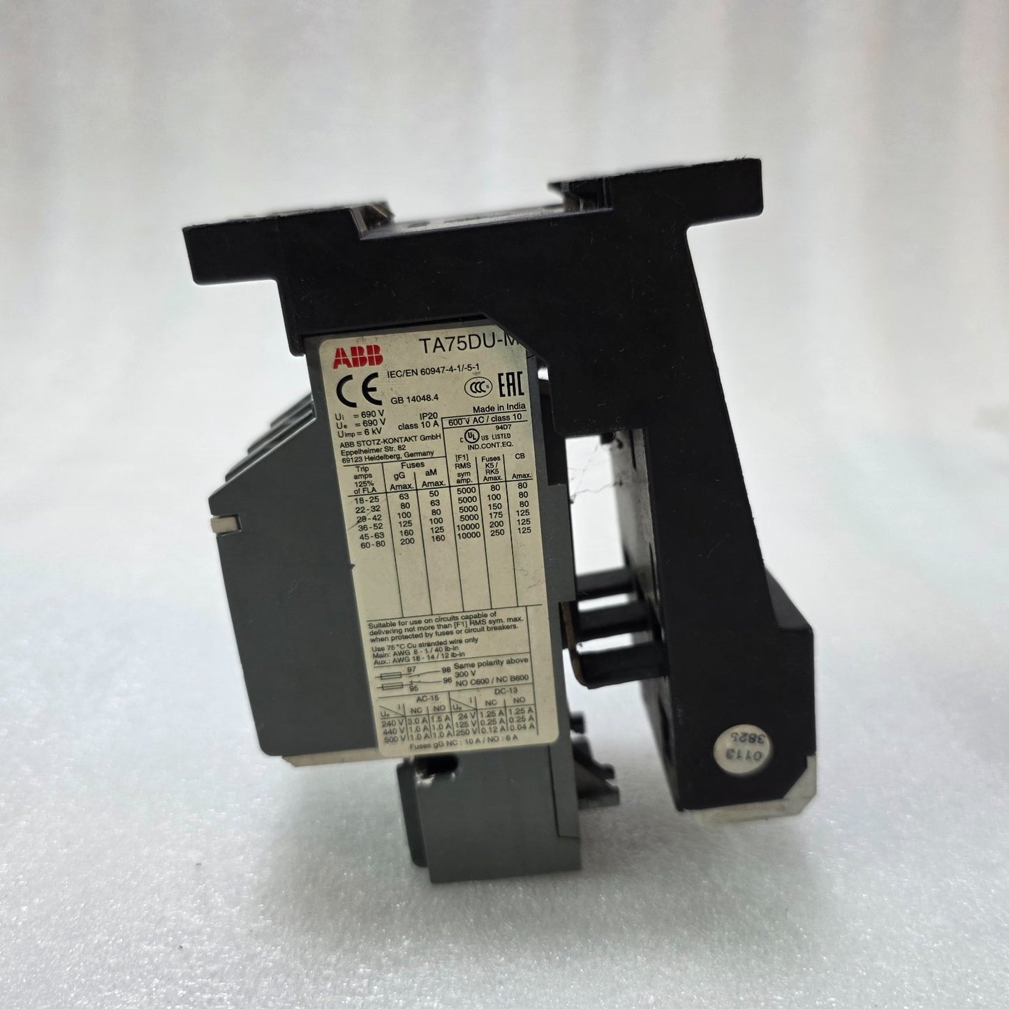 ABB TA75DU-M THERMAL OVERLOAD RELAY 18-80A MOTOR PROTECTION IEC 60947 CLASS 10A