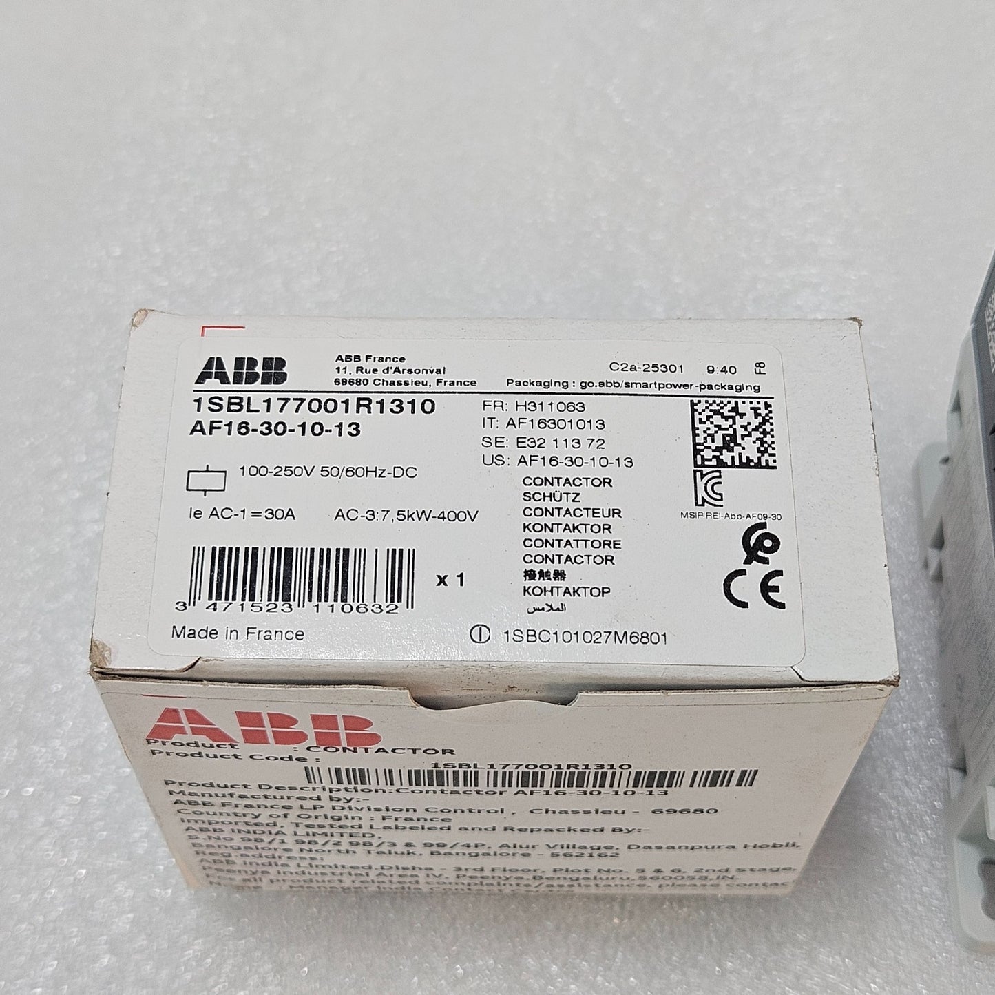 ABB AF16-30-10-13 CONTACTOR 1SBL177001R1310 | 30A AC-1 | 7.5KW 400V | 100-250VAC