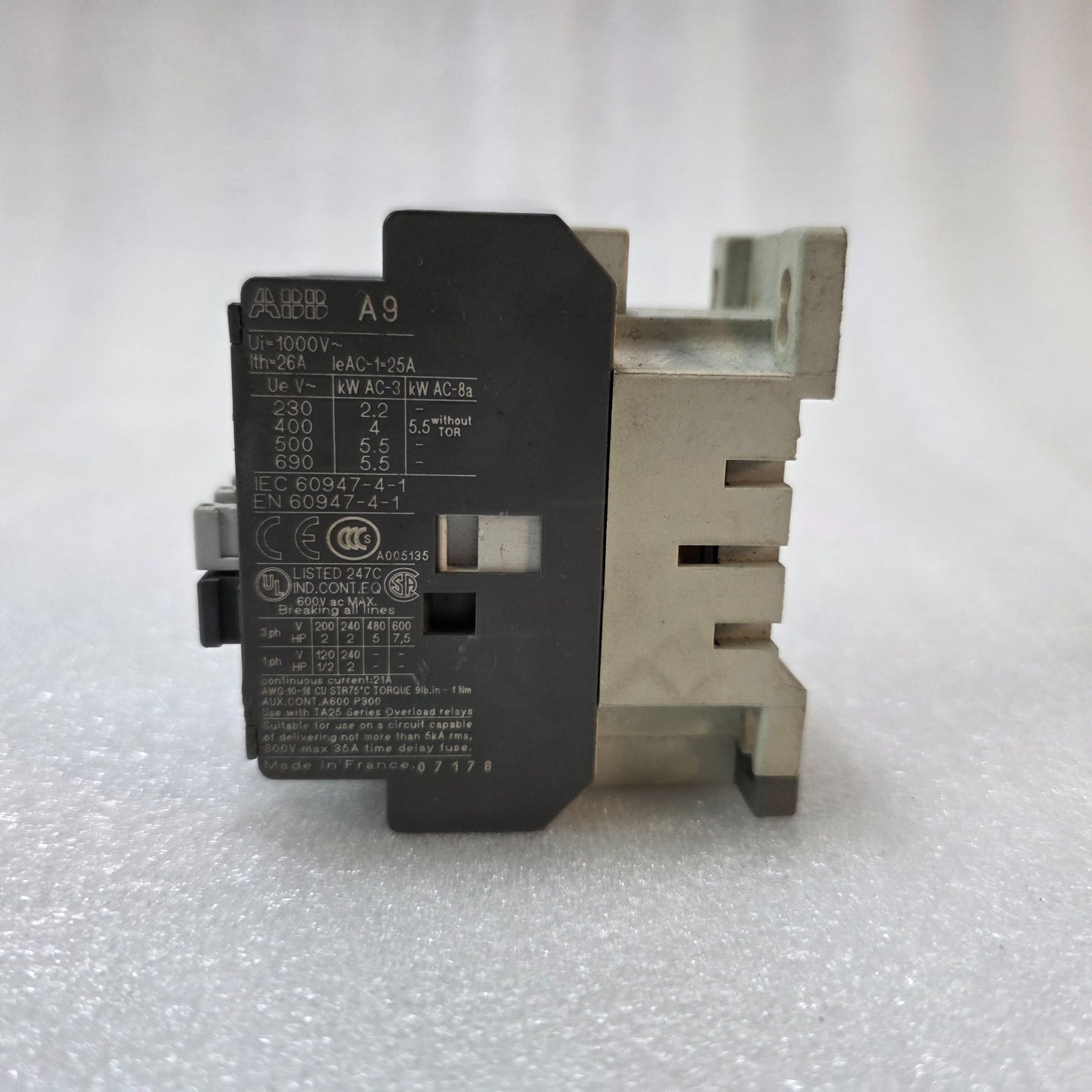 2 UNIT X ABB A9-30-10 CONTACTOR | 3 POLE 25A AC-1 | 4KW @ 400V | 1NO AUXILIARY