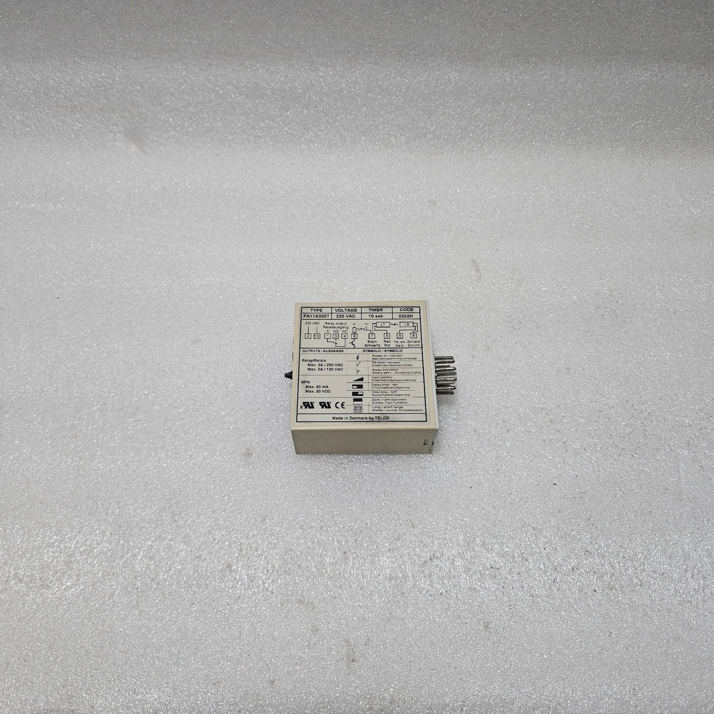 TELCO SENSORS PA11A 300T PHOTO AMPLIFIER – 230 VAC, 10 SEC TIMER 0453190000