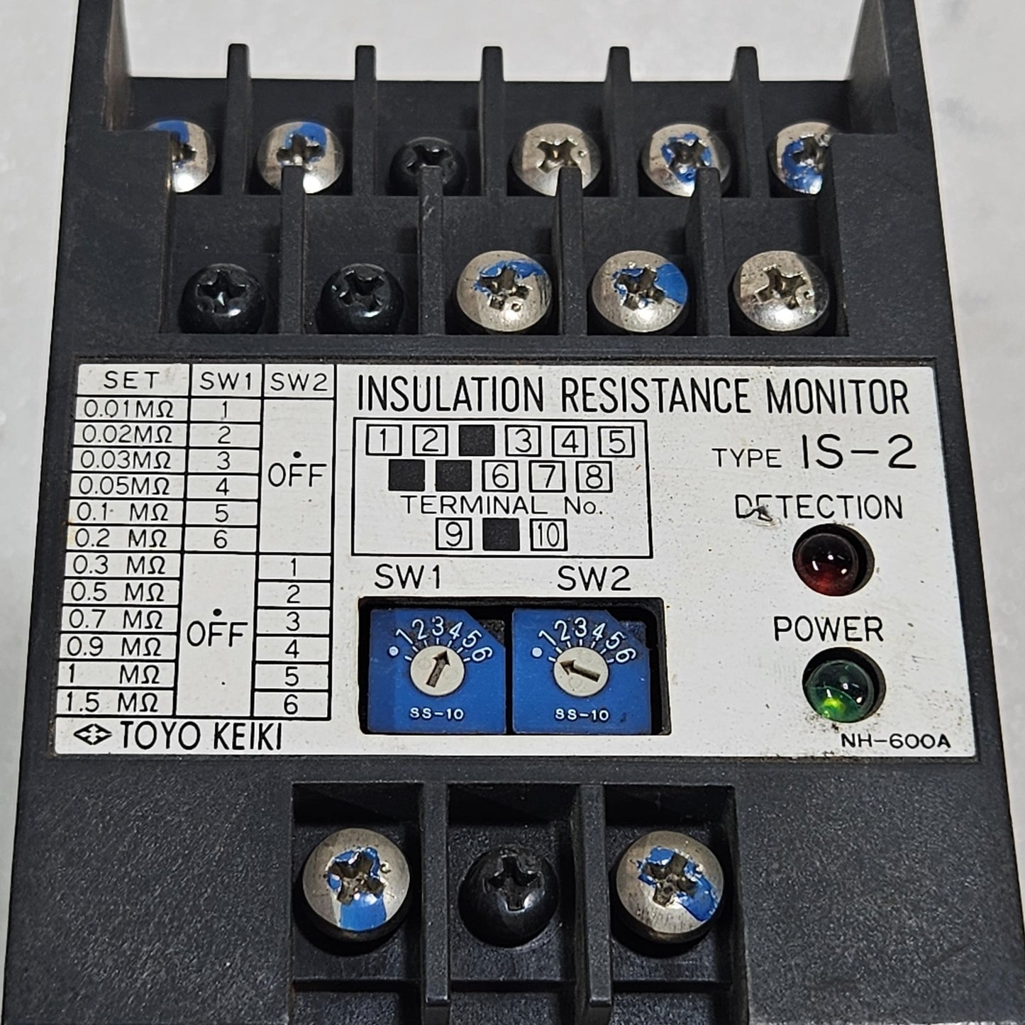 TOYO KEIKI IS-2 INSULATION RESISTANCE MONITOR NH-600A AC100-115V ALARM RELAY IND