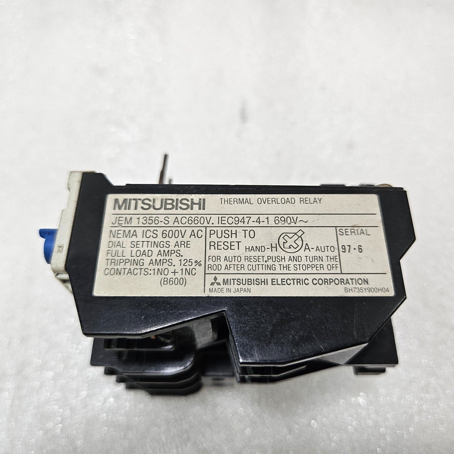 MITSUBISHI TH-N20 THERMAL OVERLOAD RELAY 4-6A ADJUSTABLE MOTOR PROTECTION RELAY