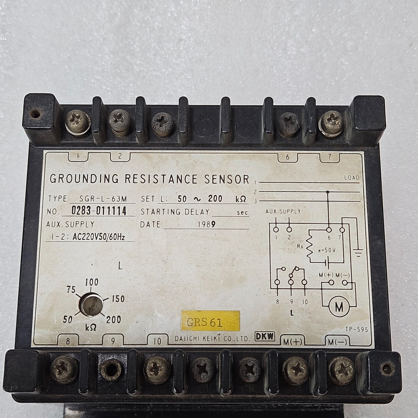 DAICHI KEIKI SGR-L-63M GROUNDING RESISTANCE SENSOR AC220V 50-200KΩ 220V JAPAN