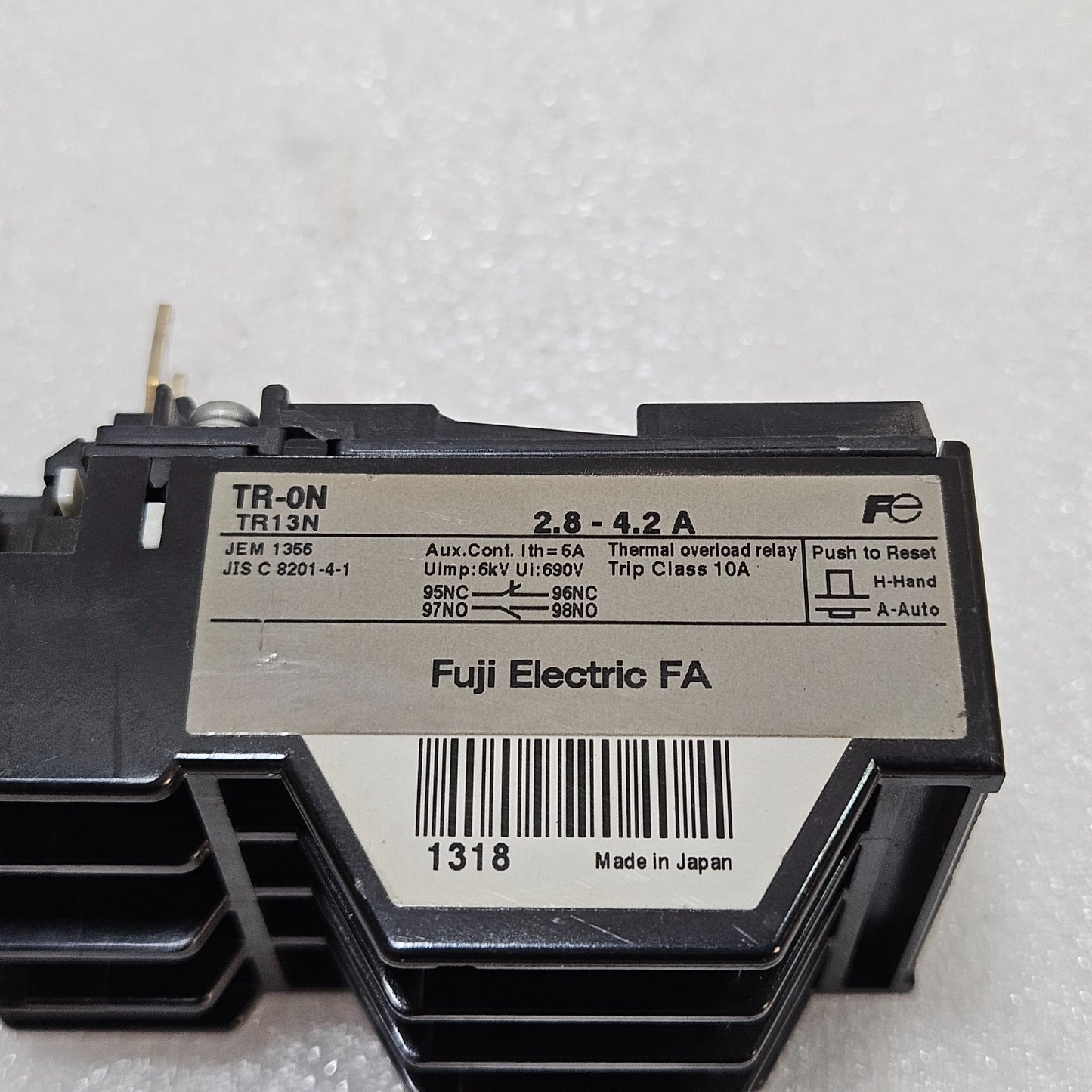 FUJI ELECTRIC TR-ON TR13N THERMAL OVERLOAD RELAY 2.8–4.2A MOTOR PROTECTION TRIP
