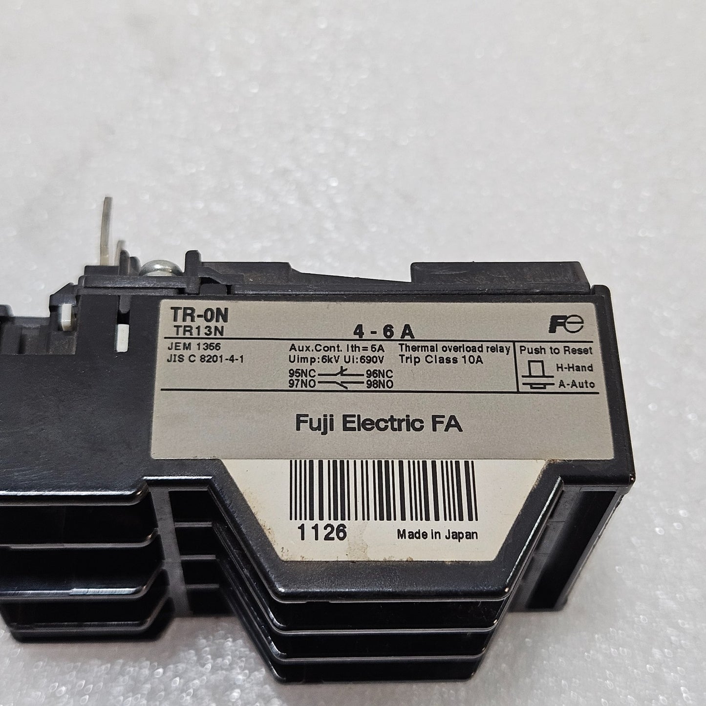 FUJI ELECTRIC TR-ON TR13N THERMAL OVERLOAD RELAY 4-6A, TRIP CLASS 10A, MOTOR PRO