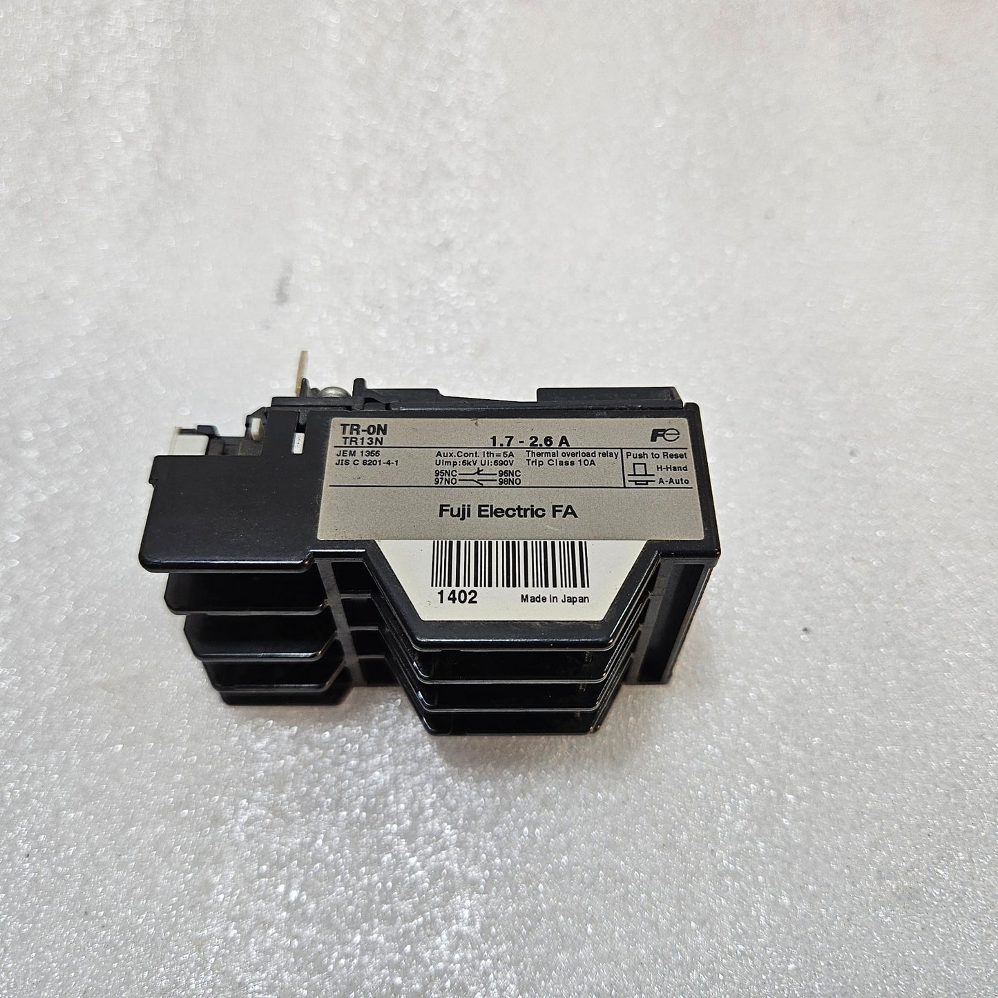 FUJI ELECTRIC TR-ON TR13N THERMAL OVERLOAD RELAY 1.7–2.6A MOTOR PROTECTION RELAY