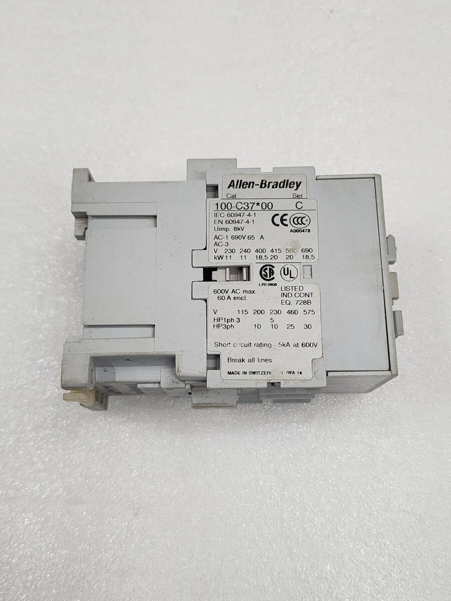 ALLEN BRADLEY CAT 100-C37-00 SER C MAGNETIC CONTACTOR COIL VOLTAGE 110-120V