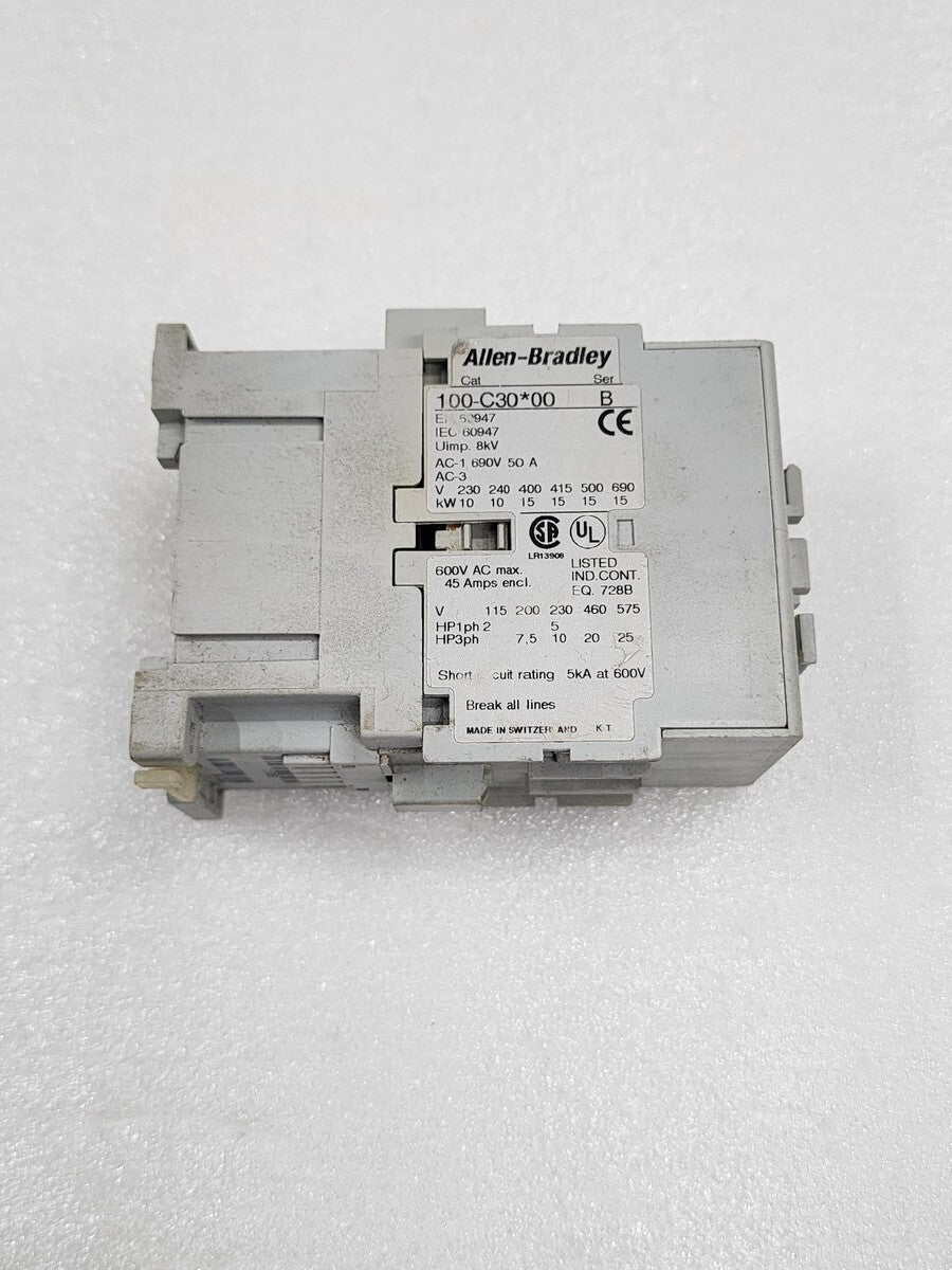 ALLEN BRADLEY CAT 100-C30-00 SER B MAGNETIC CONTACTOR COIL VOLTAGE 230V