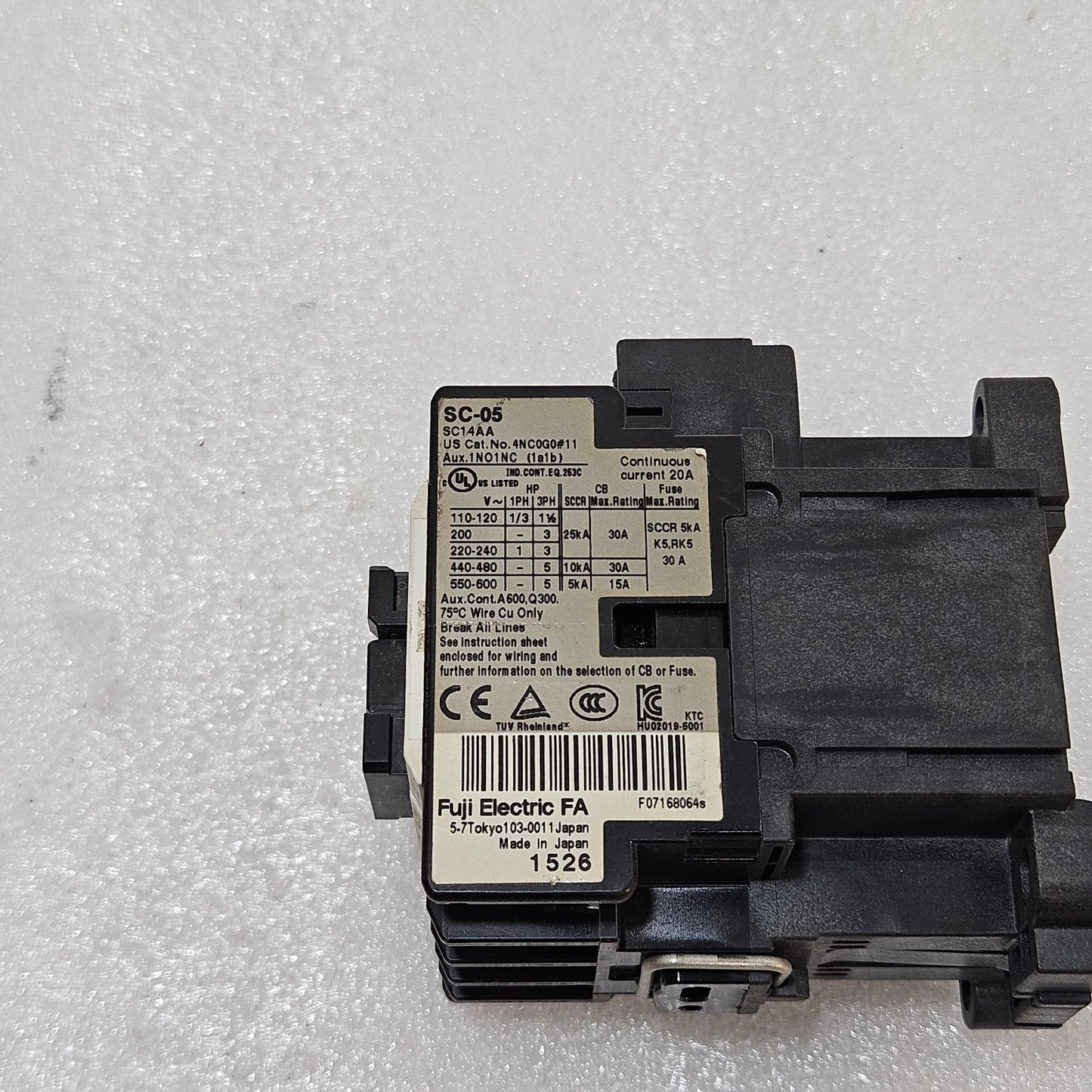 FUJI ELECTRIC SC-05 MAGNETIC CONTACTOR 20A 3-POLE MOTOR CONTACTOR 110-120V COIL