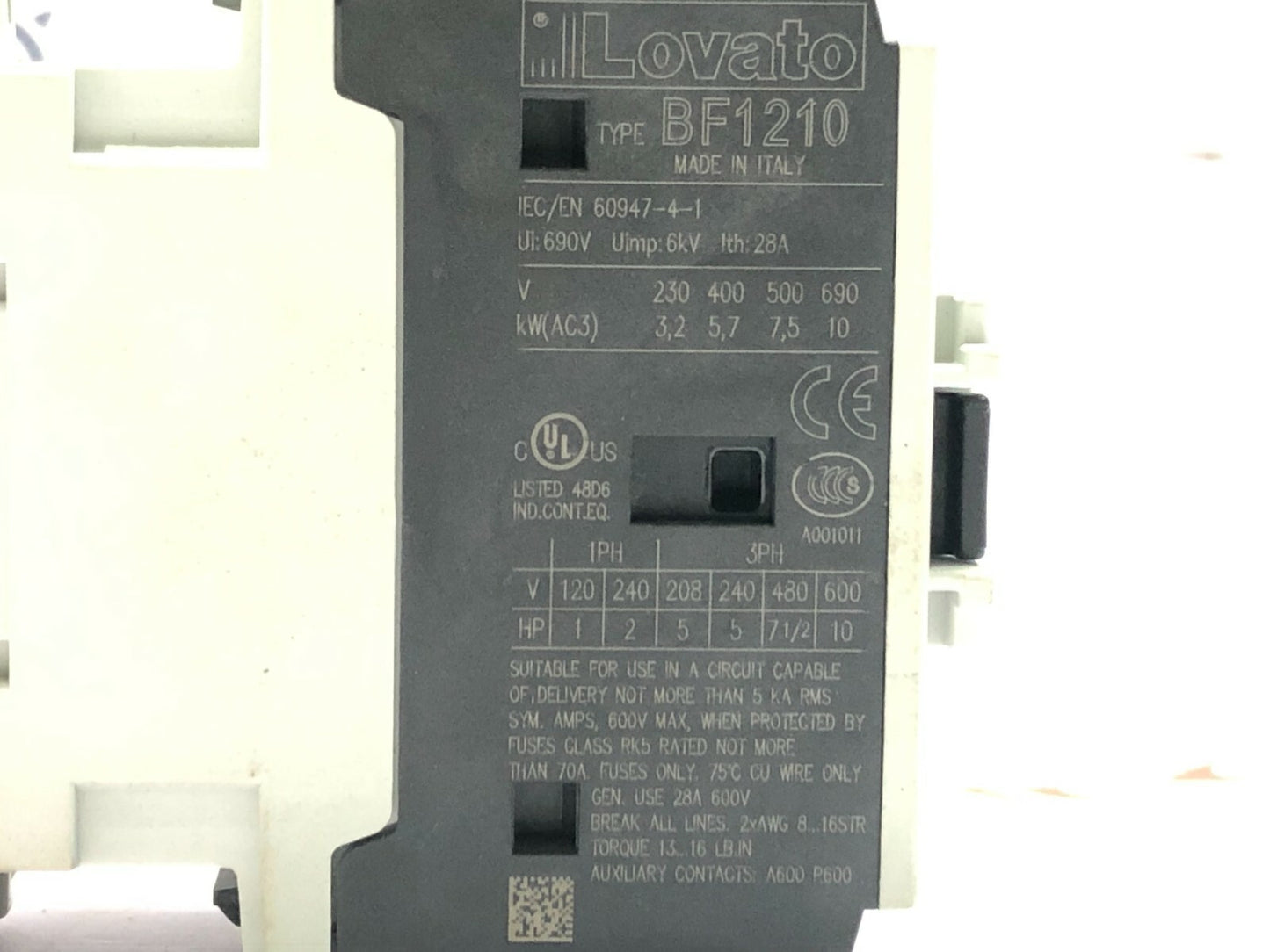 LOVATO BF1210 MAGNETIC CONTACTOR 220V DC