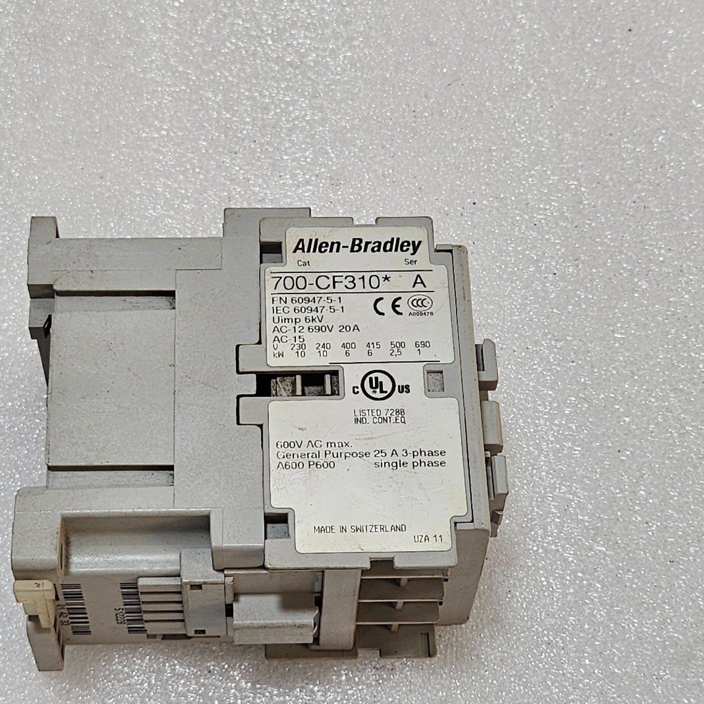 ALLEN-BRADLEY 700-CF310-A CONTACTOR, 3-PHASE 25A 110-120V CONTROL RELAY