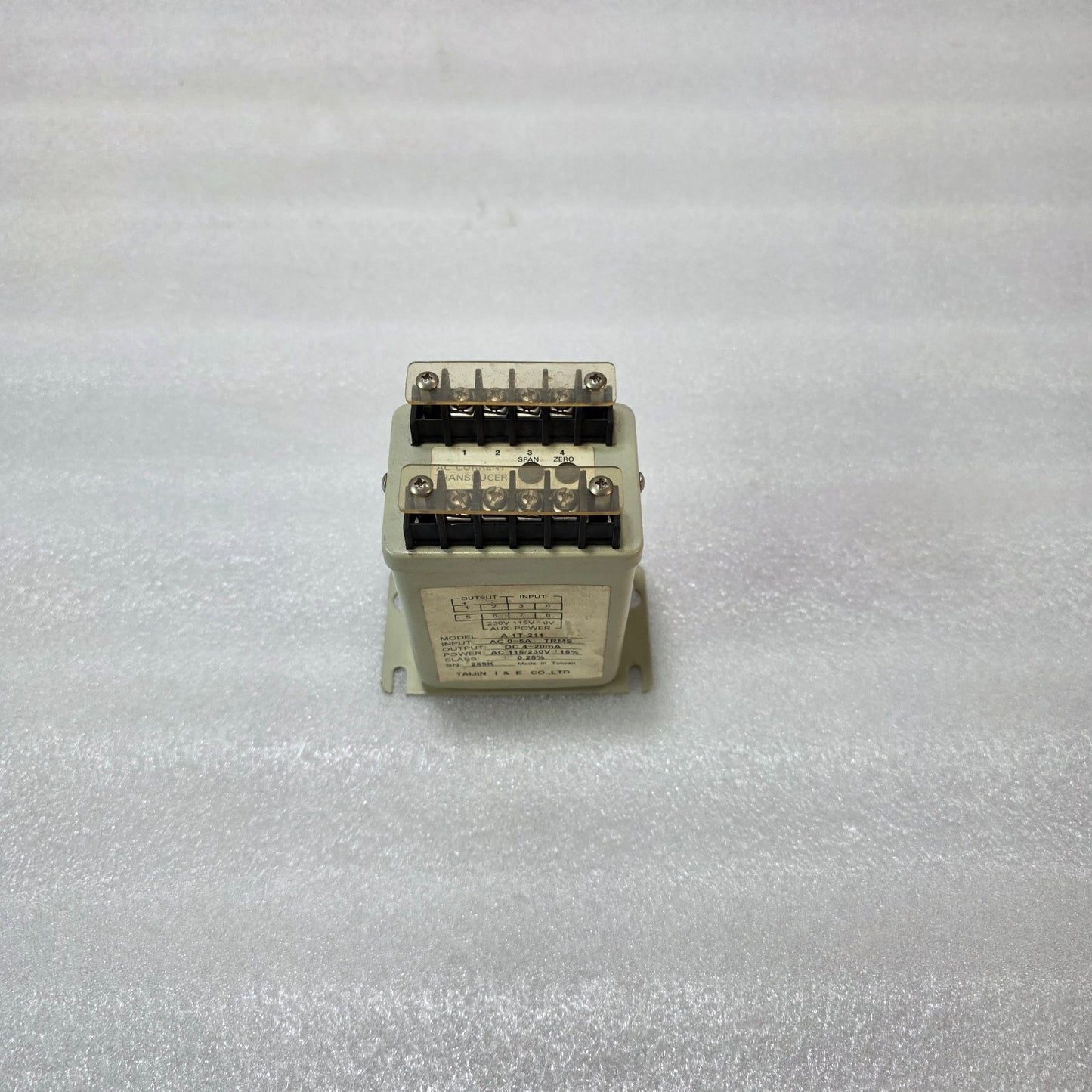 TAIJIN A-1T-211 AC CURRENT TRANSDUCER – 0–5A TRMS INPUT TO 4–20MA OUTPUT, 115/23