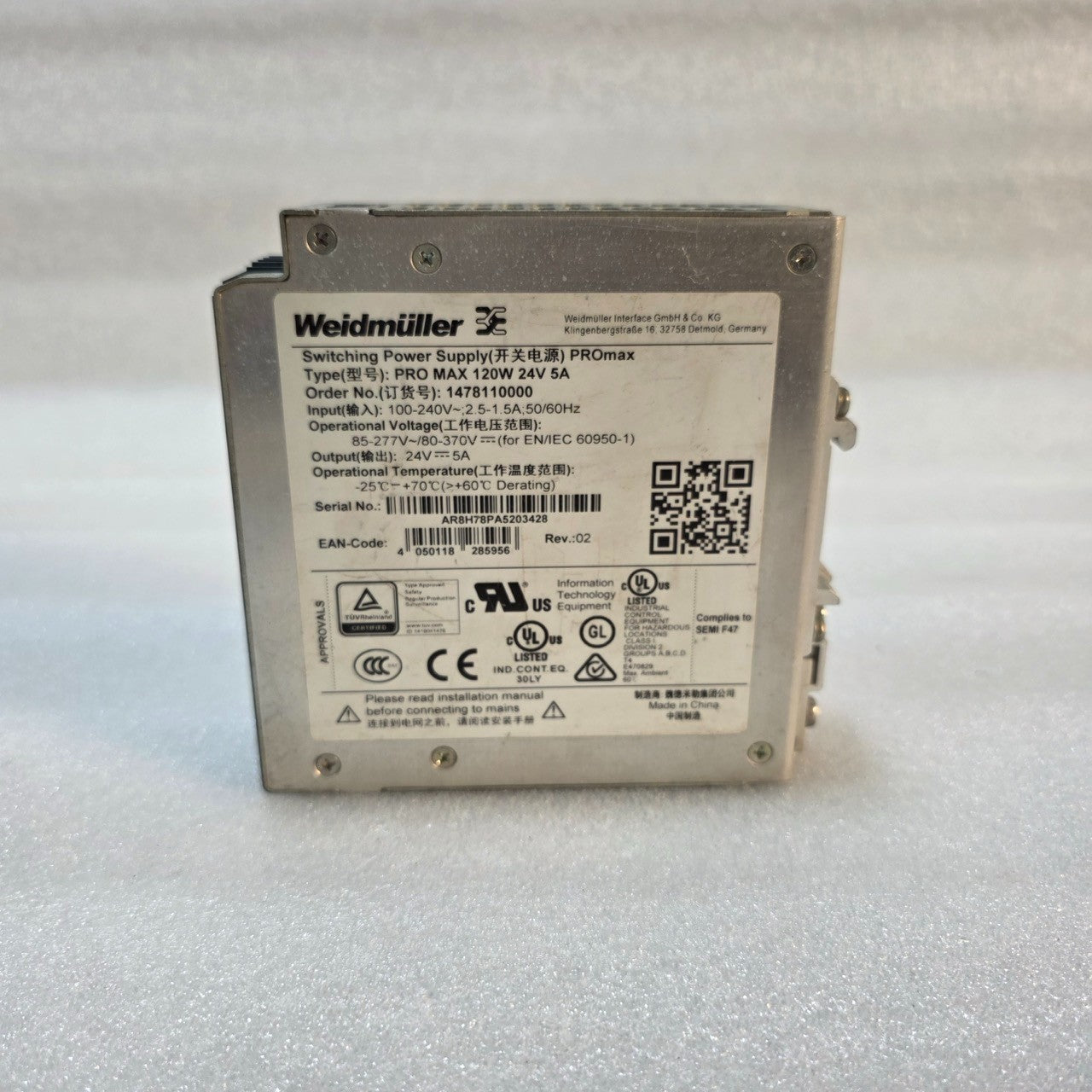 WEIDMÜLLER PRO MAX 120W 24V 5A SWITCHING POWER SUPPLY 1478110000