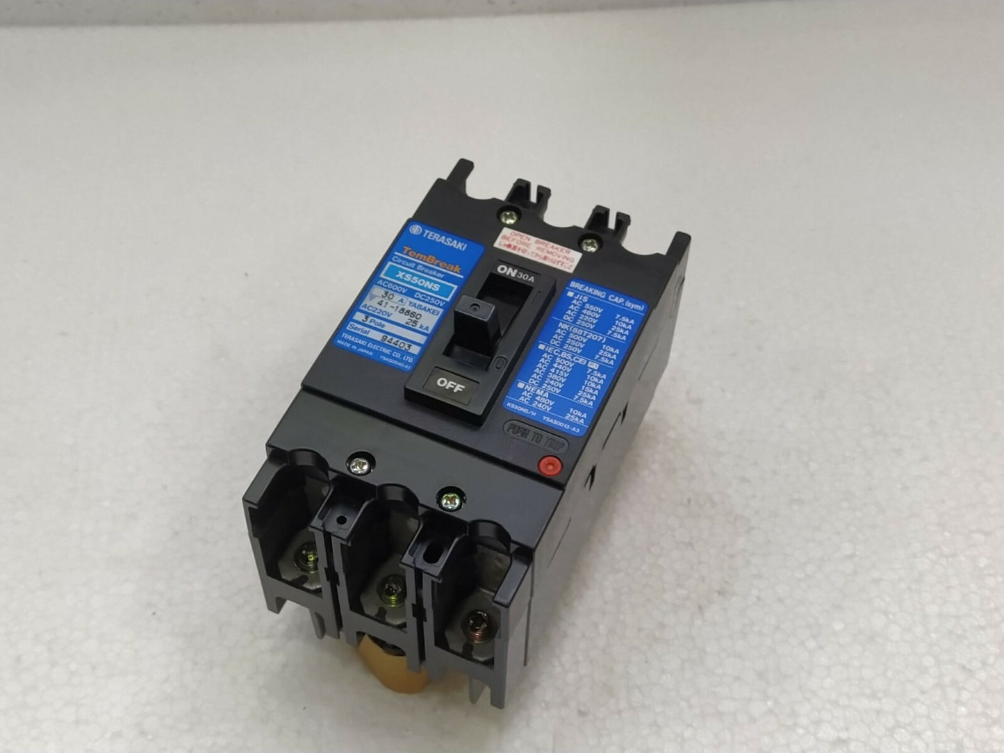 Terasaki TemBreak XS50NS Circuit Breaker 30A AC600V DC250V 3POLE