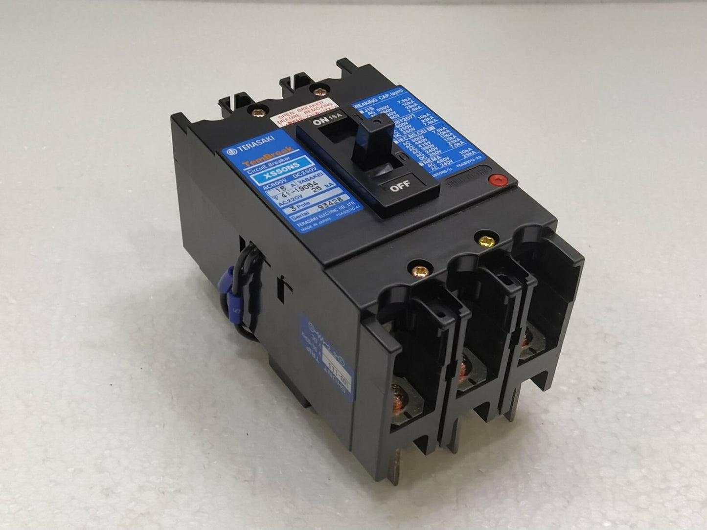 Terasaki TemBreak XS50NS Curcuit Breaker 15A 600VAC 250VDC 3 POLE